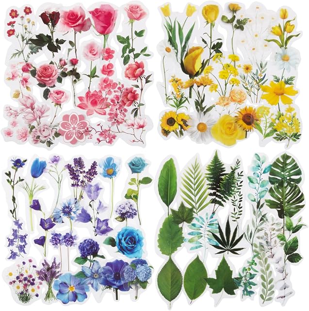 160pcs Flower Stickers Self Adhesive 80 Kinds Various Special Shaped Transparent Floral Stickers Nature Plants Stickers for Scrapbook Journal Accessories Card Making Supplies DIY (Flower B)