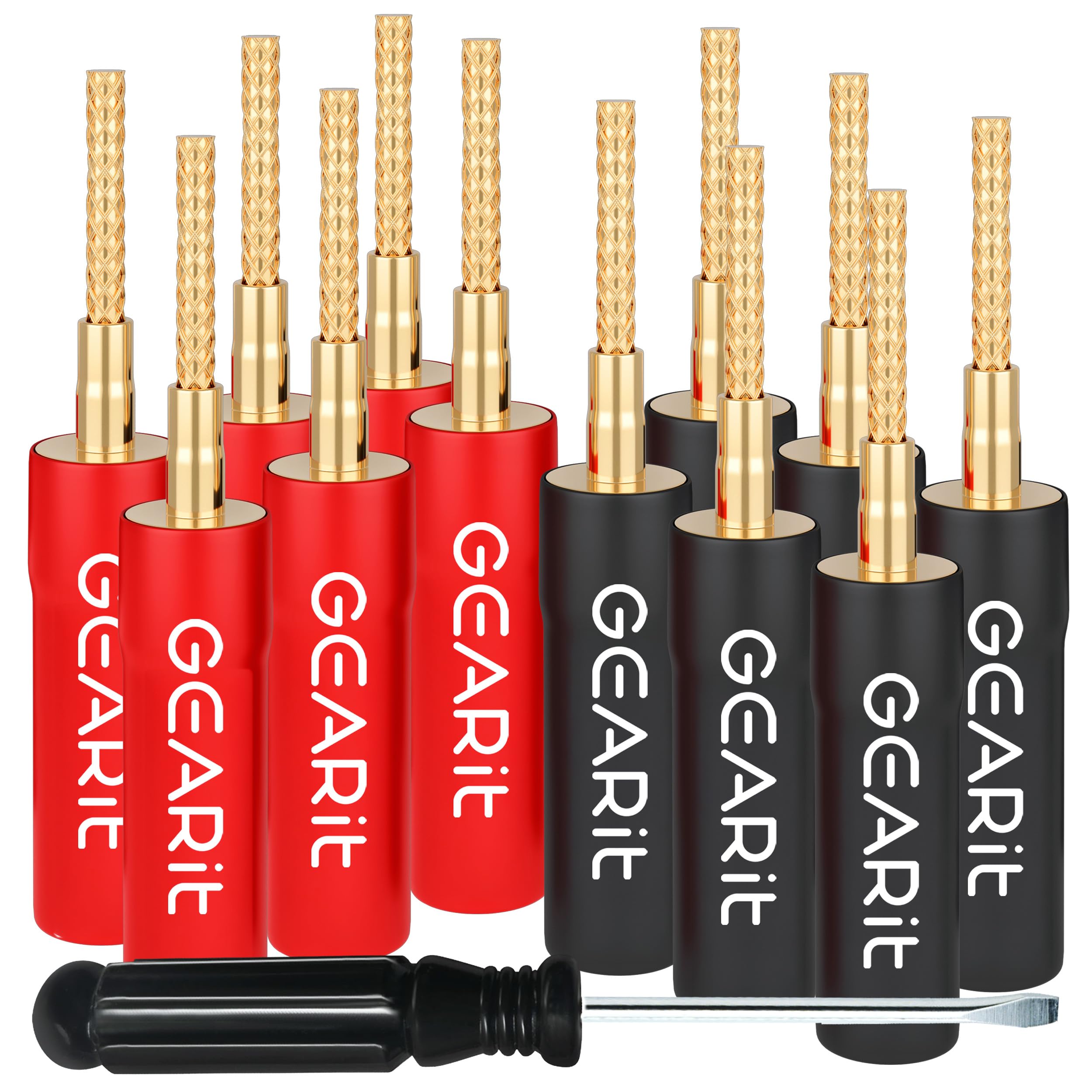 GEARit Flex Pin Banana Plugs for Speaker Wire (6 Pairs, 12 Pieces), Speaker Connector Pin Plug Type, 24K Gold Plated Insulated for Spring-Loaded Banana Jack Terminals (Support 12 AWG to 20 AWG Wires)