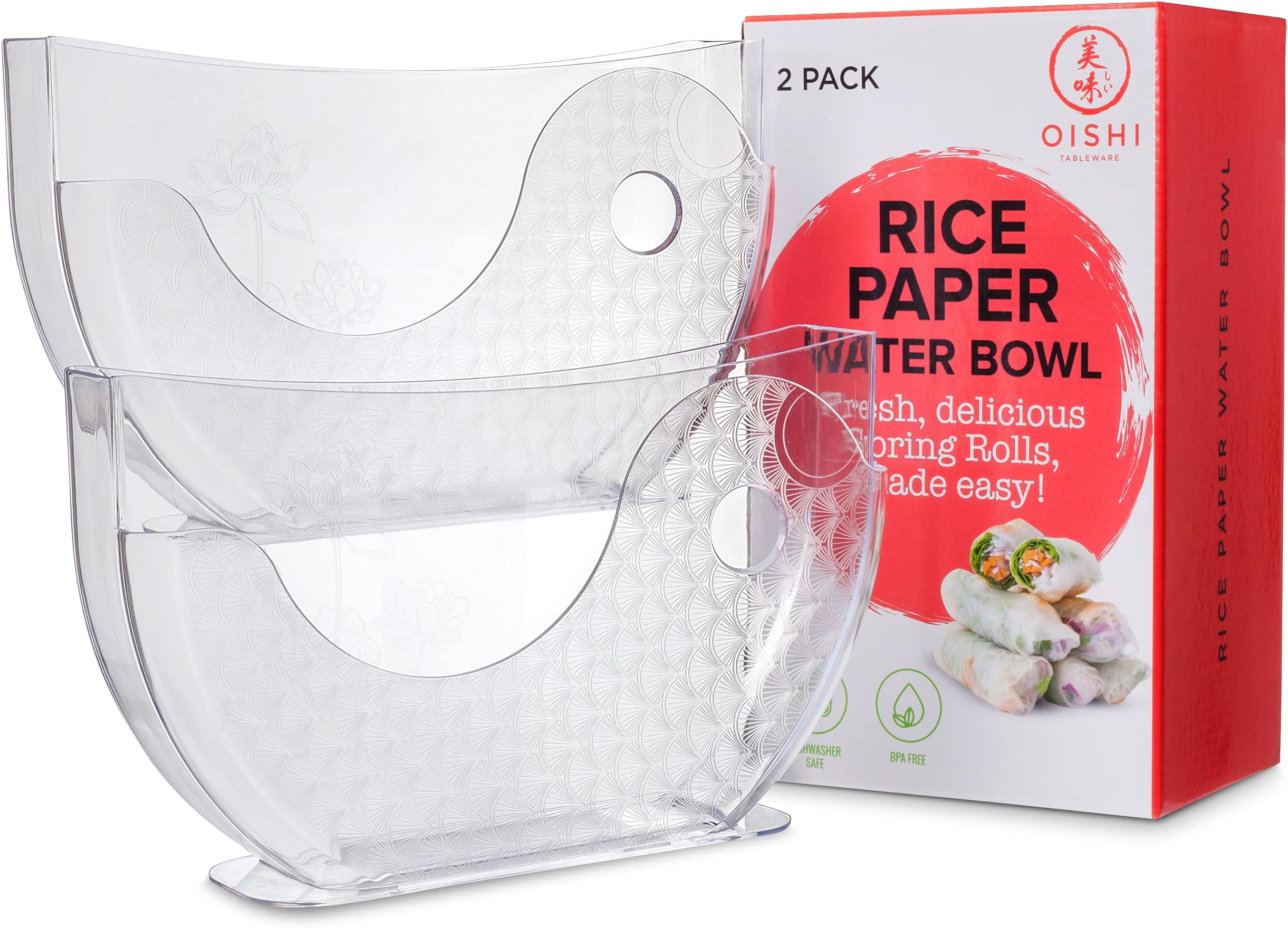 Rice Paper Water Bowl Spring Roll, Rice Paper Holder Rice Paper Wrappers Spring Roll, Summer Rolls. Spring Roll Maker, Banh trang holder (2 Pack)- Rice Paper Not Included, Transparent