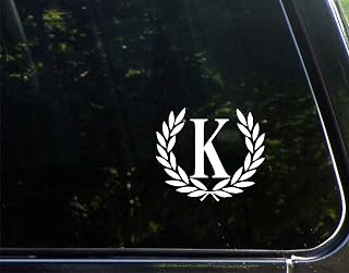 Letter K, Small Size, Decorative Monogram - 4-1/2" x 3-/4"- Vinyl Die Cut Decal/Bumper Sticker for Windows, Trucks, Cars, Laptops, Mailboxes, Tumblers, Lockers, Glasses. Mugs, Etc.