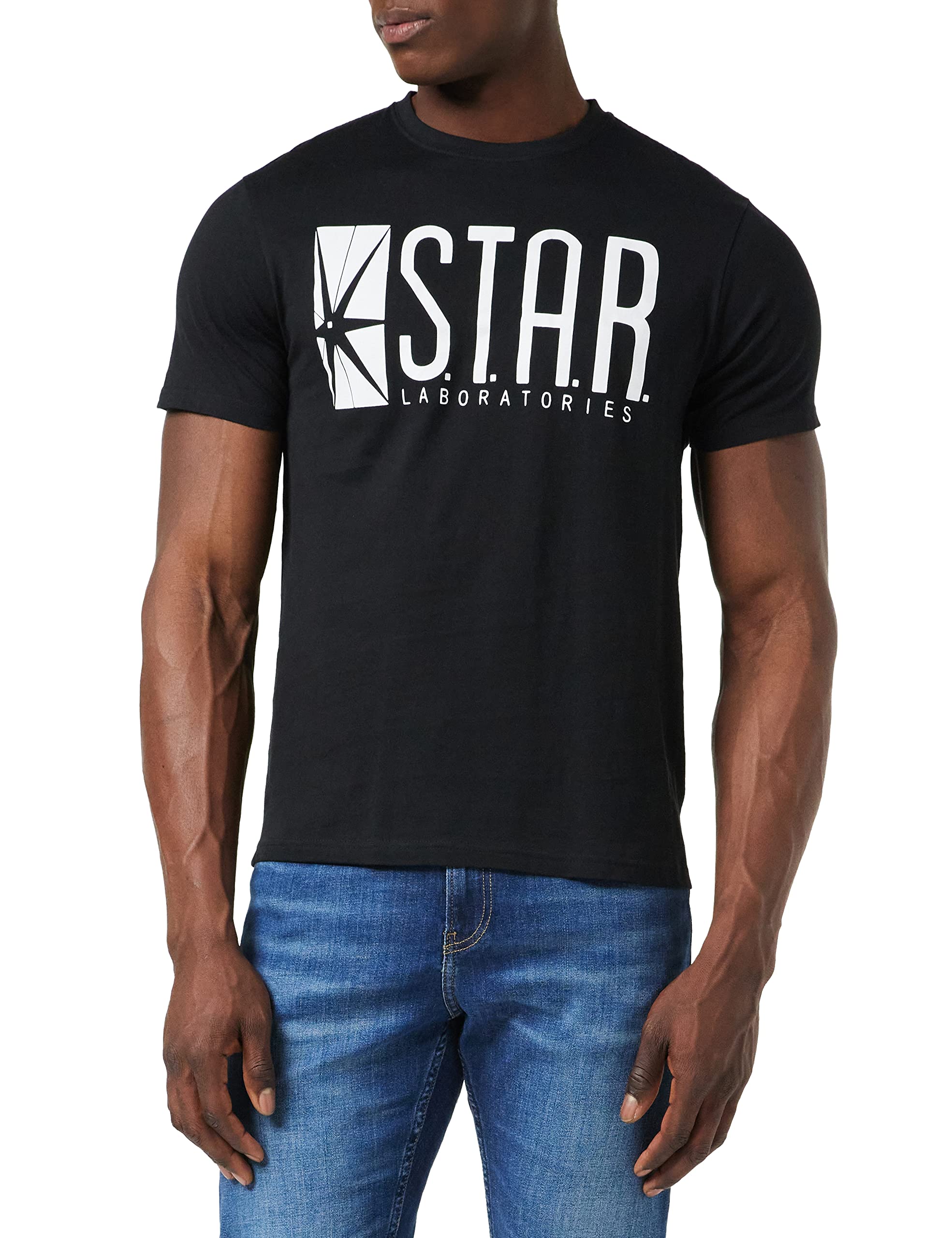 DC Comics Men's Star Labs Regular Fit Crew Neck Short Sleeve T - Shirt, Black (Black Blk), X-Large (Manufacturer Size:X-Large)