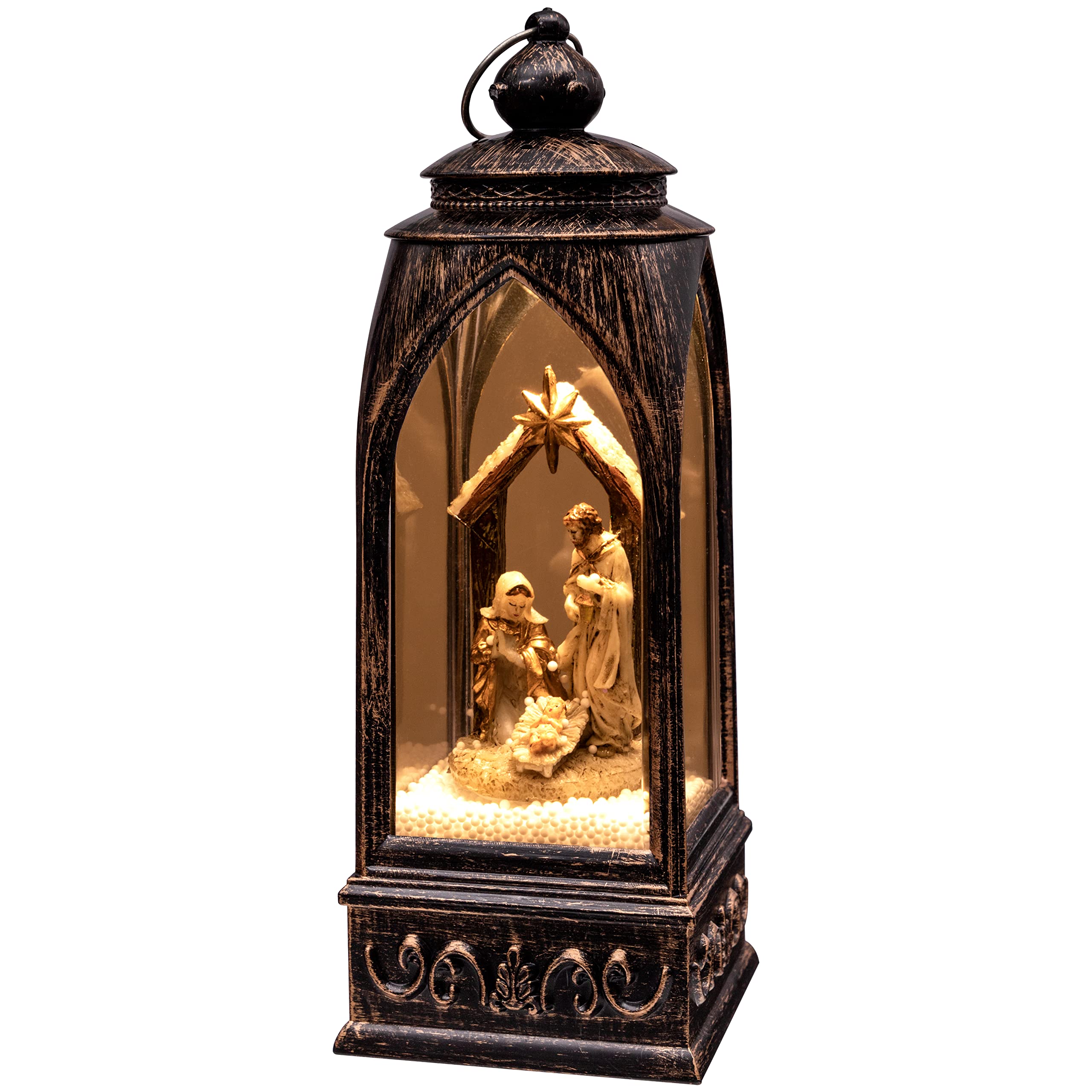 Christmas Snow Globe Lantern Decorations - Xmas Nativity Figurines USB Cable Batteries Operated Plastic Party Decor(No Batteries & No Liquid & No Music)