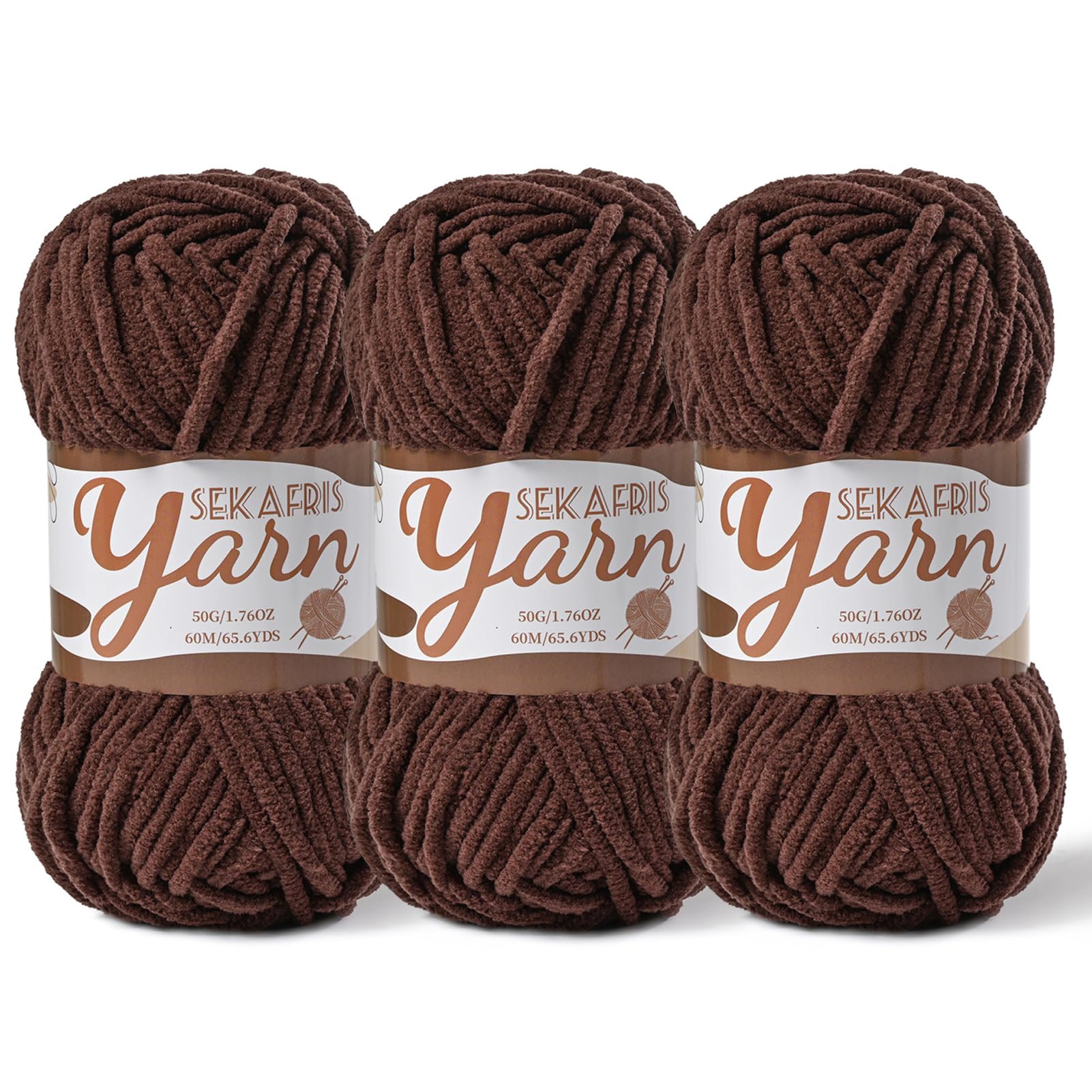 Chenille Yarn for Crocheting Crochet Dark Coffee Yarn 3 Pack