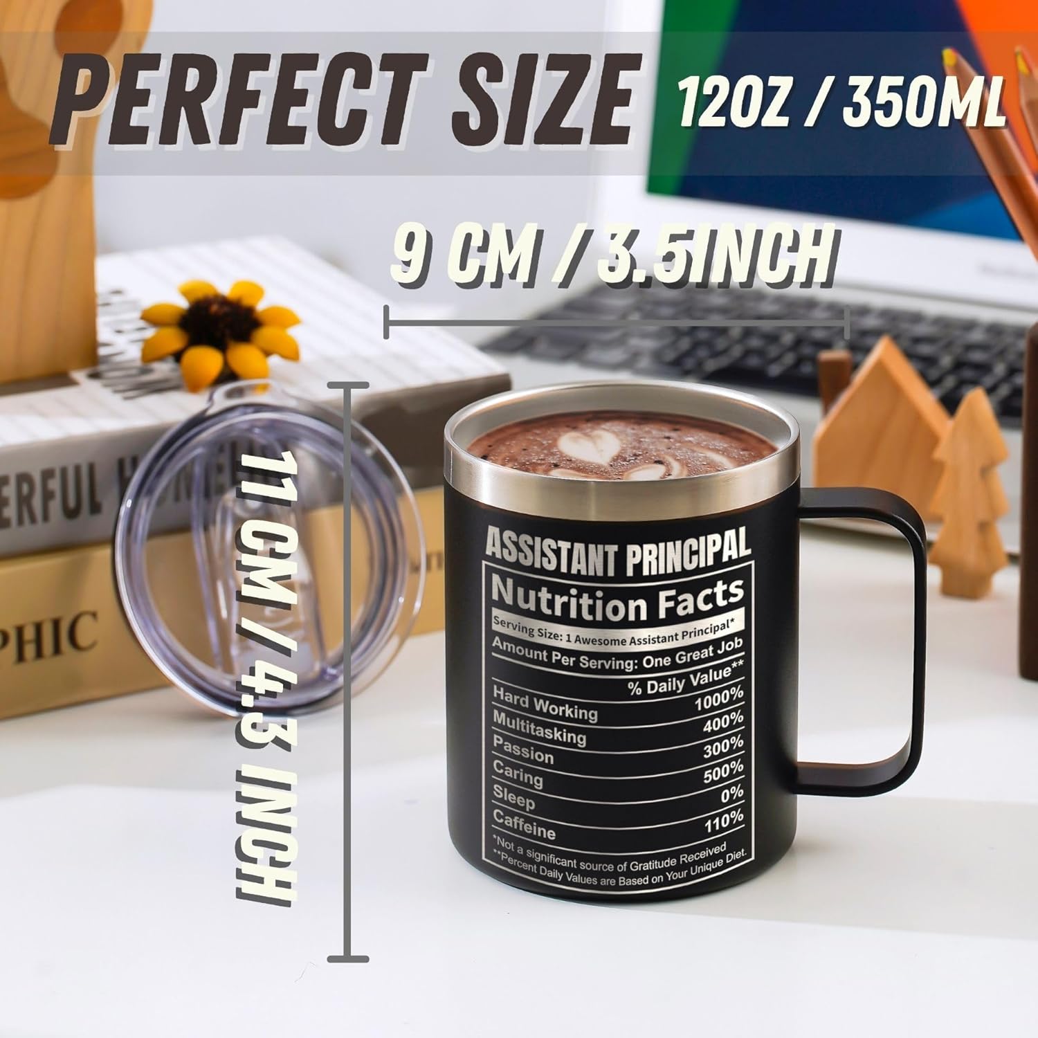 Onebttl Assistant Principal Appreciation Gifts, Christmas Principal Day Gift for Men, Women, 12oz Stainless Steel Coffee Mug with Handle & Lid - Assistant Principal, PRIN12-01-BK-AP - Image 3