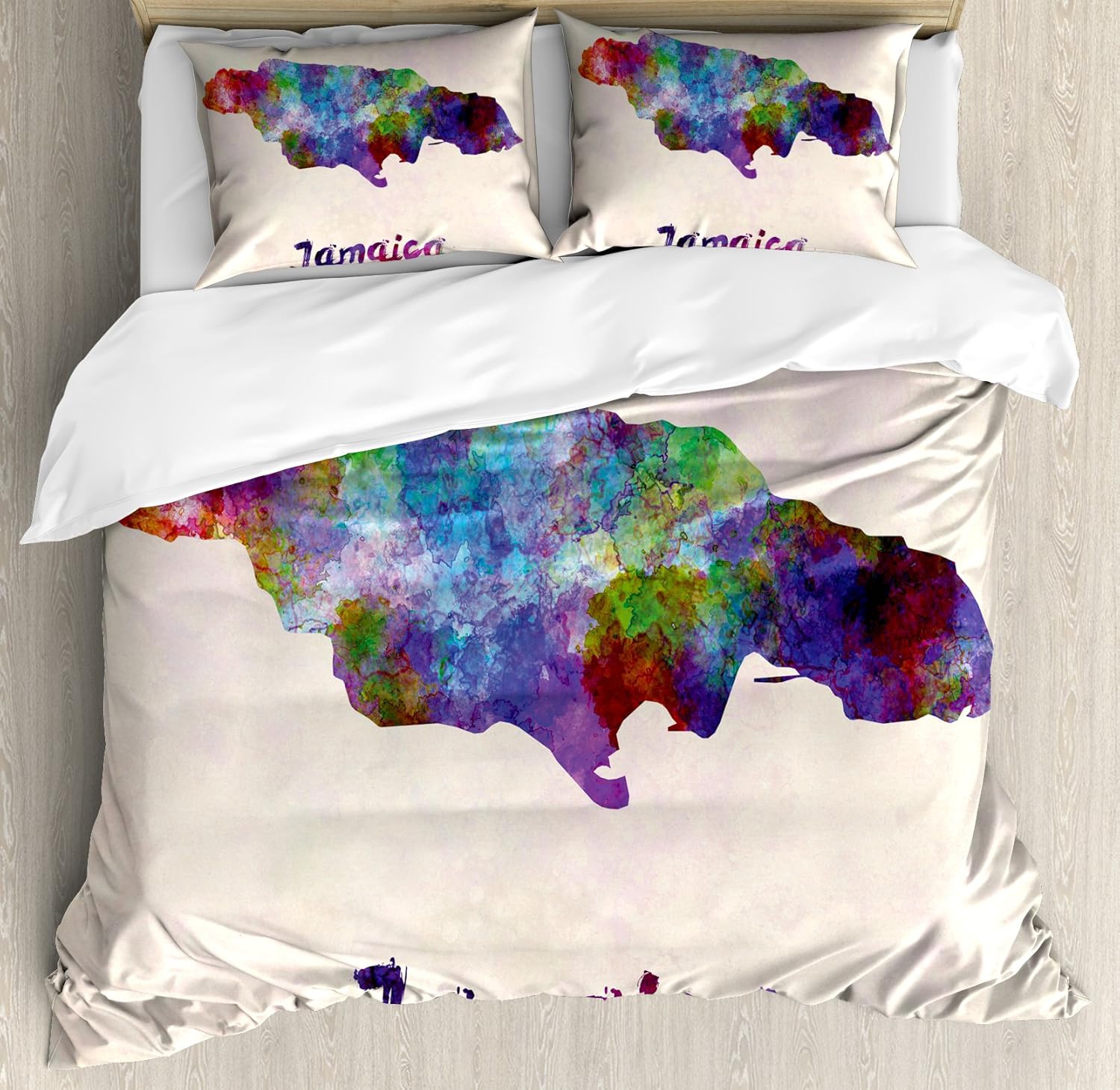 Amazon.com: Ambesonne Jamaican Duvet Cover Set, Abstract Watercolor Map ...