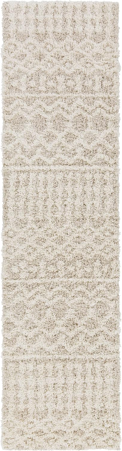 Beige Plush Shag Runner Rug with Synthetic Fibers, 2'7" x 10'