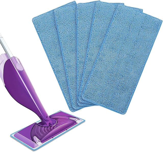 Reusable Flash Powermop Liquid Refill Pads for Flash Power Mop, Absorbing Pads Blue for Wet & Dry Floor Cleaning Washable Microfiber Mop Heads, 1 Pad can be Used More Than 100 Times (5 Pack)