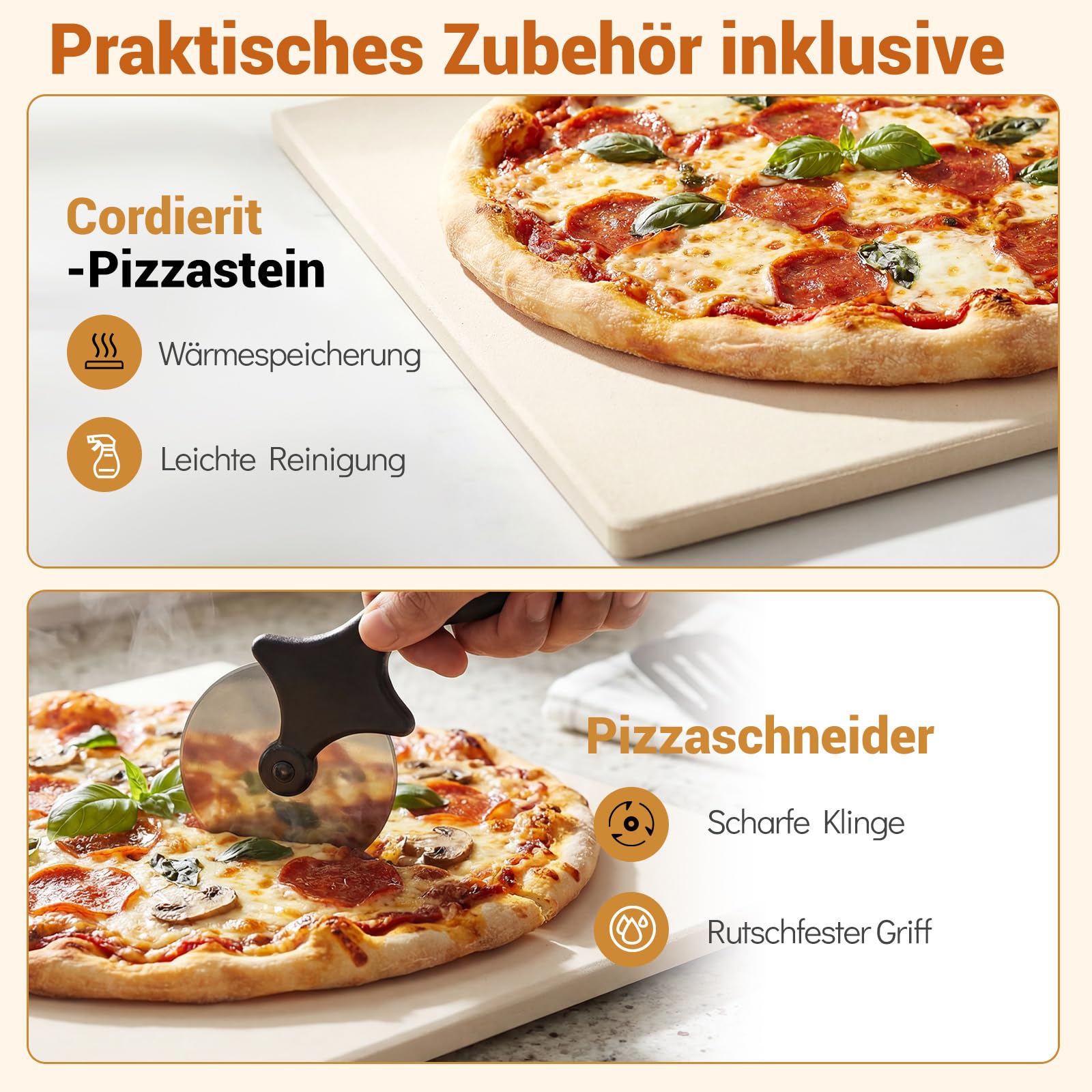 COSTWAY Elektrischer Pizzaofen, Pizza Oven erhitzt bis zu 400℃, Pizzamaker mit 6 Voreinstellungen & 2-Minuten Backfunktion & Pizzastein & Schneiderad, Indoor, Steinofenplatte
