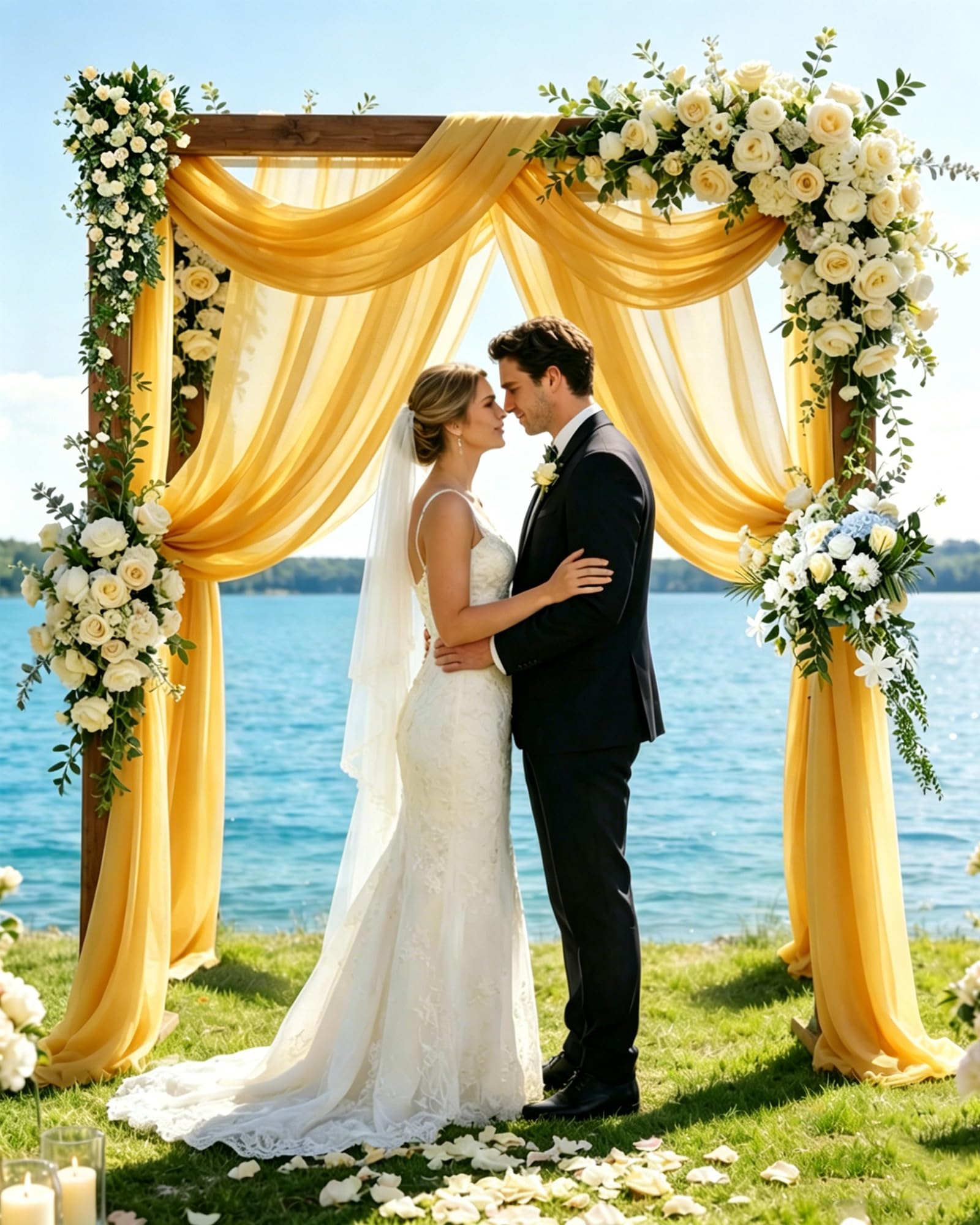 30" x 19.69Ft Wedding Arch Draping Fabric, Champagnery Gold Chiffon Sheer Voile Backdrop Curtain Wedding Arch Backdrop Drapes Curtains for Arbor Wedding Archway Ceremony Ceiling Decorations — image 1