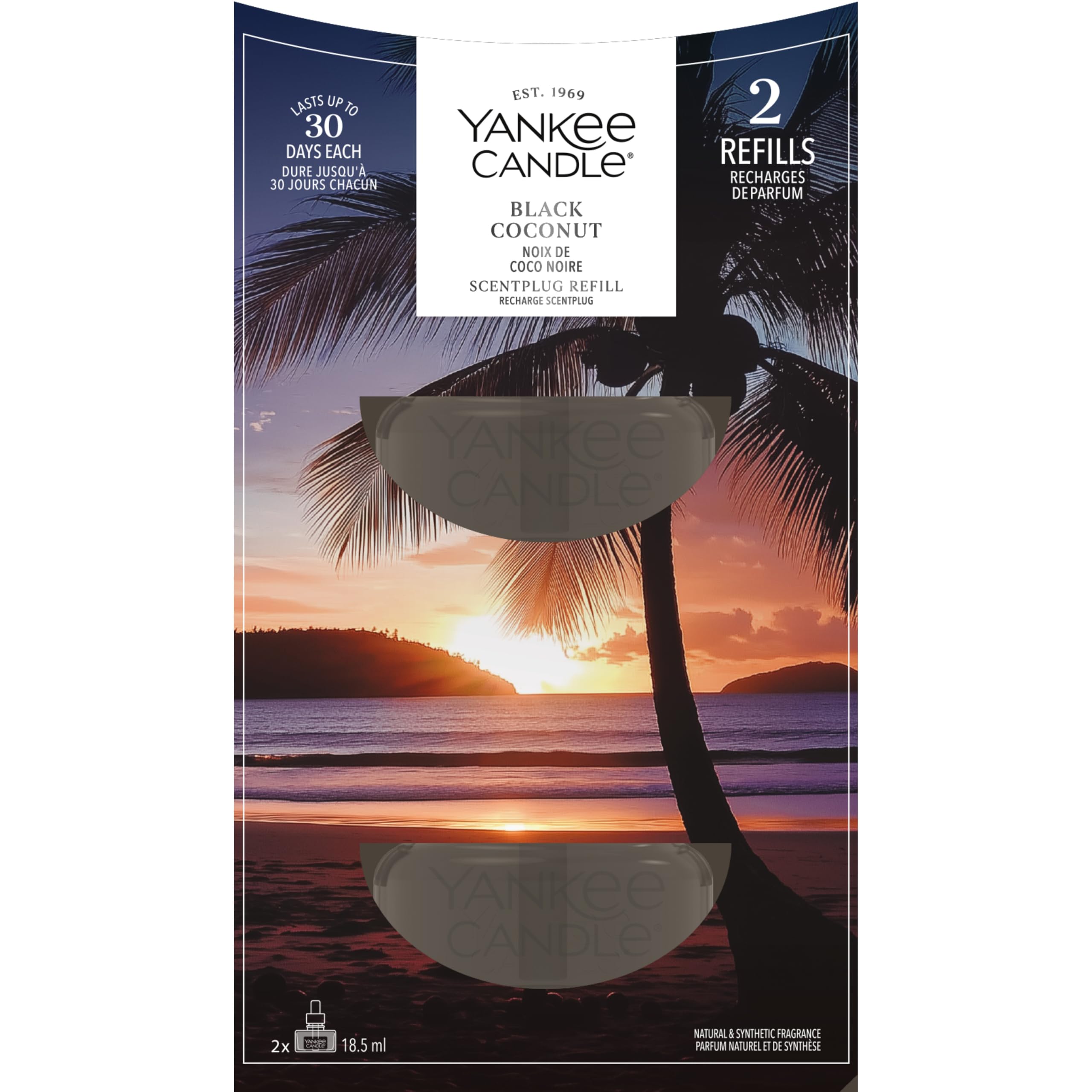 Yankee Candle Recambios de Fragancia para Ambientador Eléctrico ScentPlug| Aceite ambientador enchufable Black Coconut | hasta 60 días de Fragancia | 2 Unidades