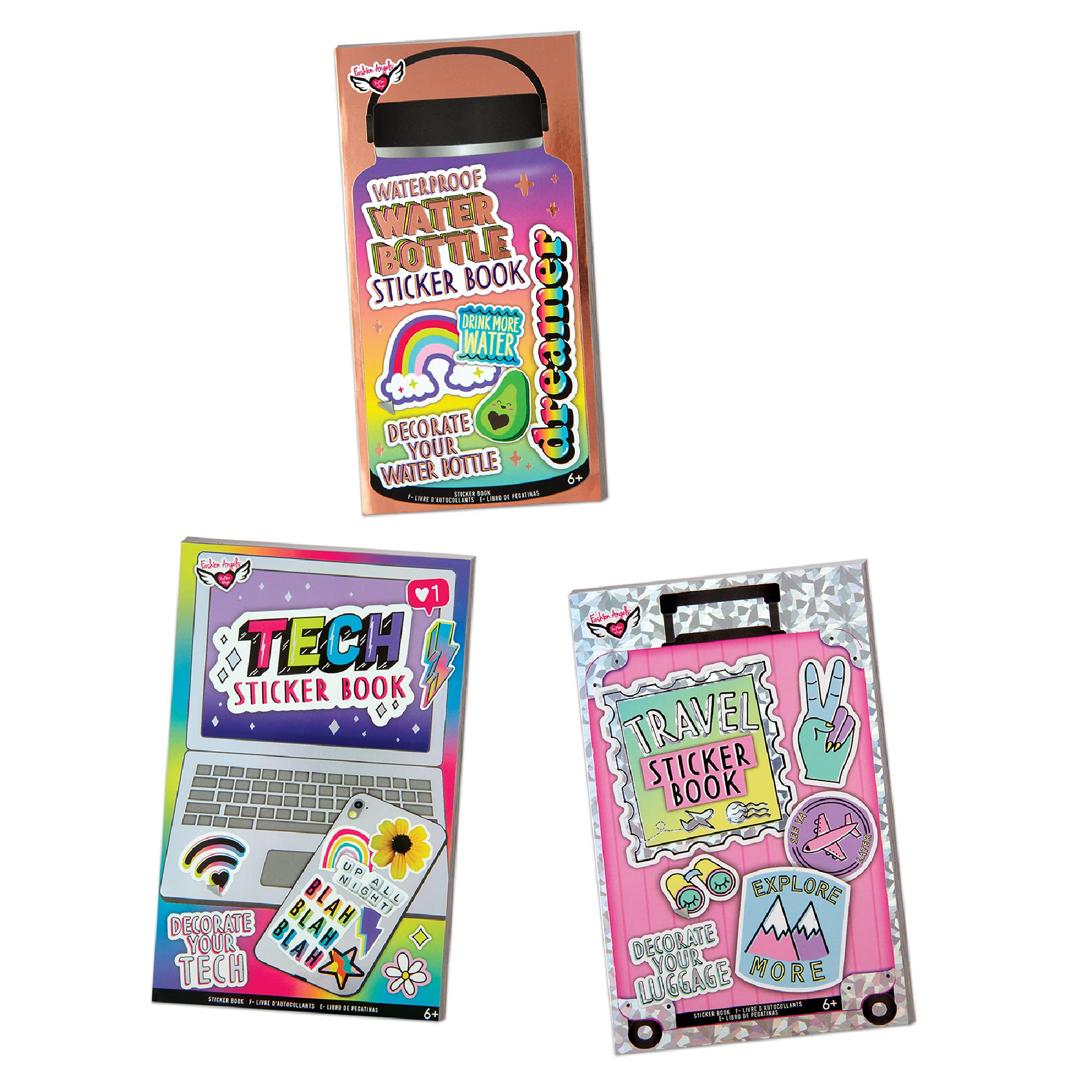 Fashion Angels 100+ Big Vinyl Stickers- 3 Book Set, Sticker Books for Kids Ages 6 and up, Aesthetic and Preppy, Travel, Food and Cute Themed Stickers, Waterproof Stickers for Water Bottles