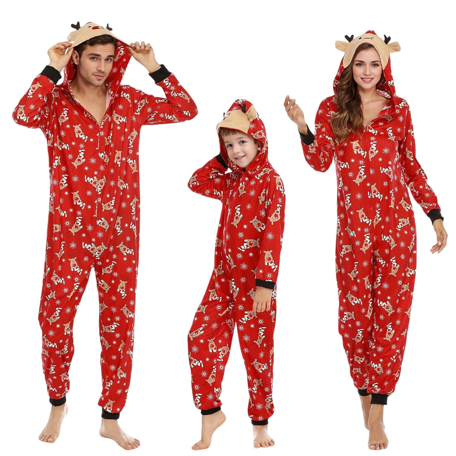 Harsever Christmas Onesies Family,Matching Christmas Pyjamas,Long Sleeve Elk Antler Hooded...