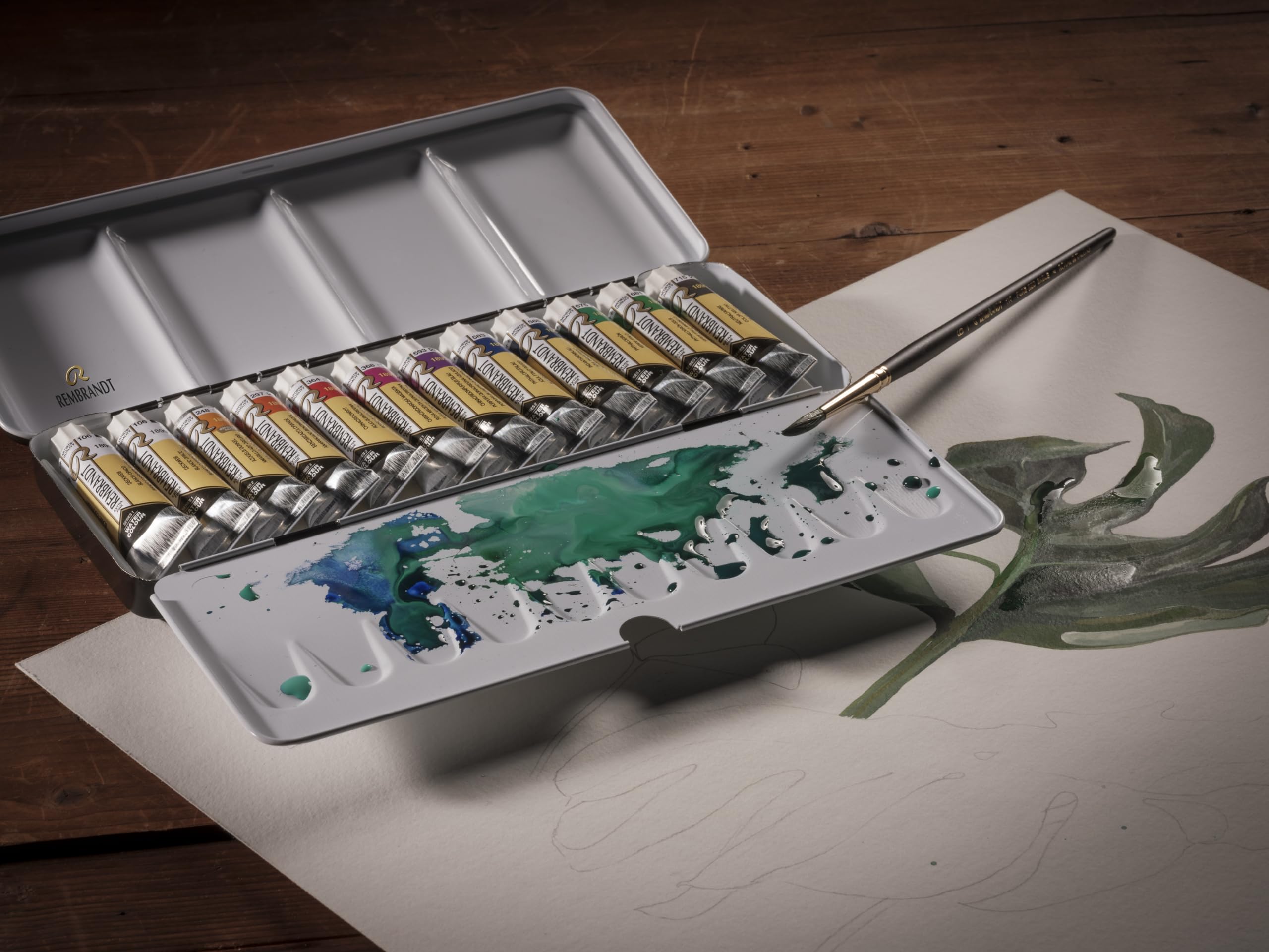 Rembrandt Set di Colori ad Acquerello Professionali Scatola di Metallo di Lusso | Selezione di miscelazione di Bianco Opaco | 12 Colori in tubetti (10 ml)