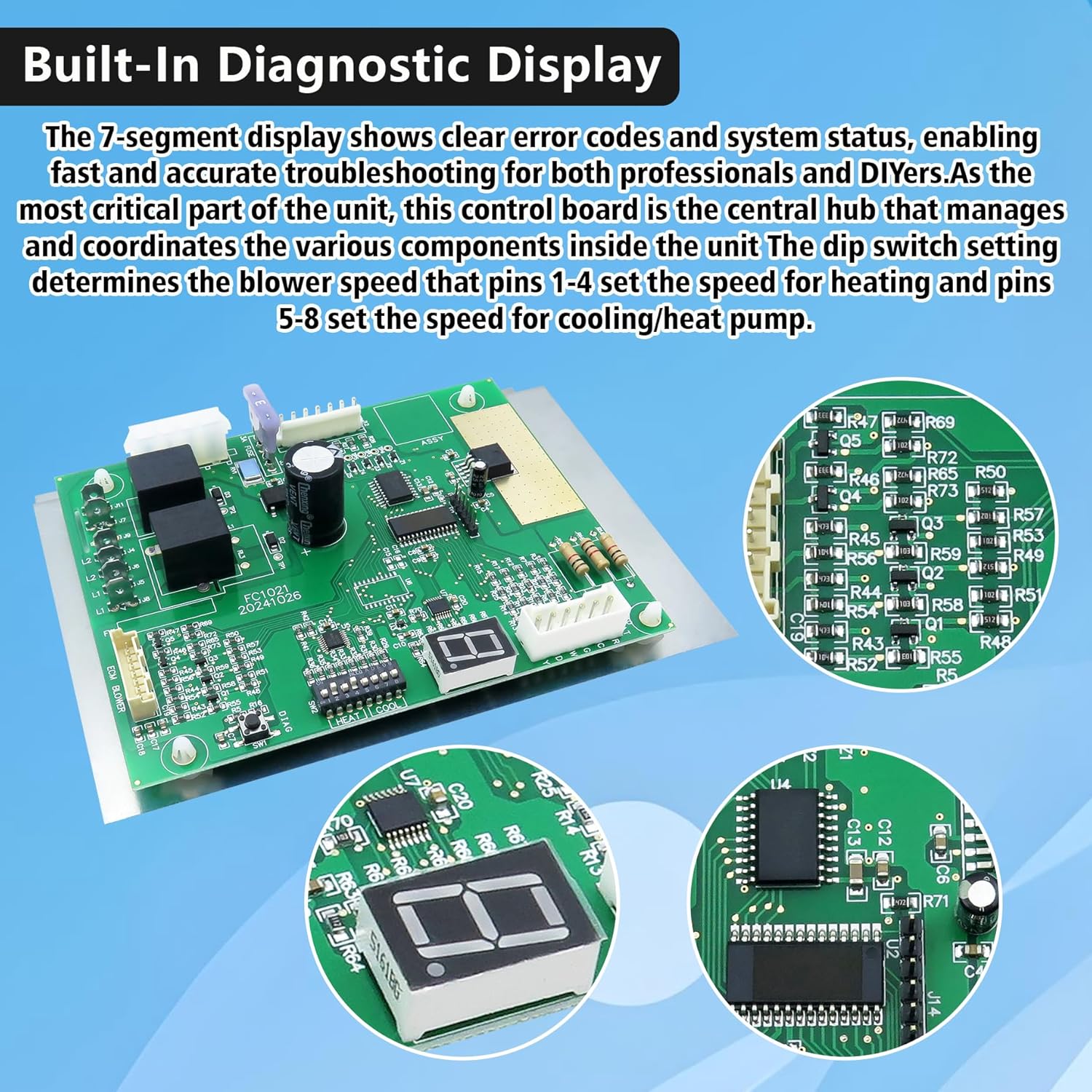 1006801R Control Board with FREE Metal Backplate Included - Complete Replacement for Nordyne 1006800/1 - Fits Intertherm Miller E7 & B6 Series Electric Furnace Air Handler - EHEAT FSHE Single Stage