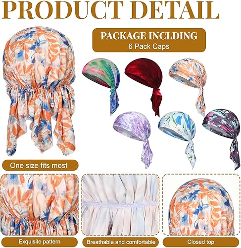 Miniatura 6 de Geyoga 6 unidades de bufanda para la cabeza para mujer, bufandas preatadas, gorros, gorros, con estampado elástico, para dormir, turbante, bufanda