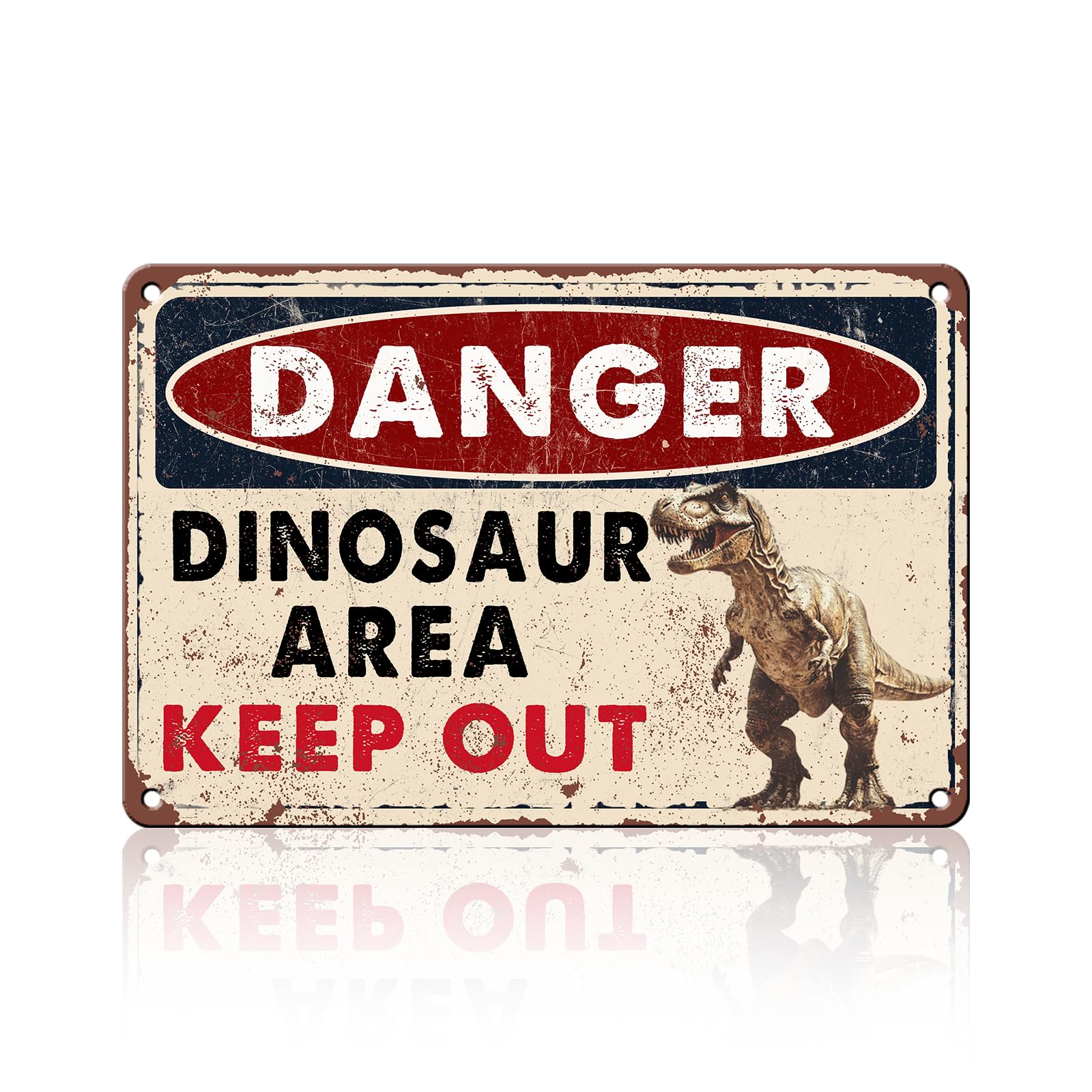 Anceky Caution Dinosaur Metal Sign Funny Tin Sign Wall Decor for Farmhouse Kitchen Home Yard Cafe 12×16 Inch