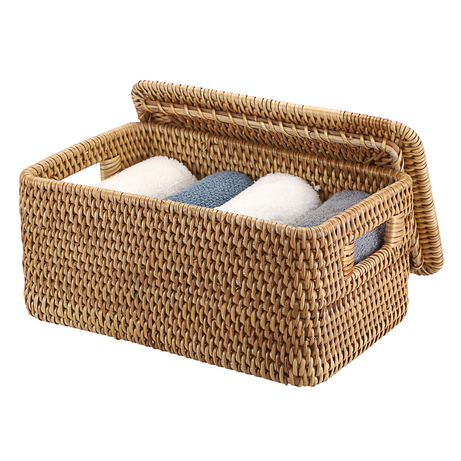 Boîtes Rangement Rotin Brandsseller - Lot 3 Tailles - 23cm 21cm 19cm - Panier Organisateur Sans Couvercle - Bleu