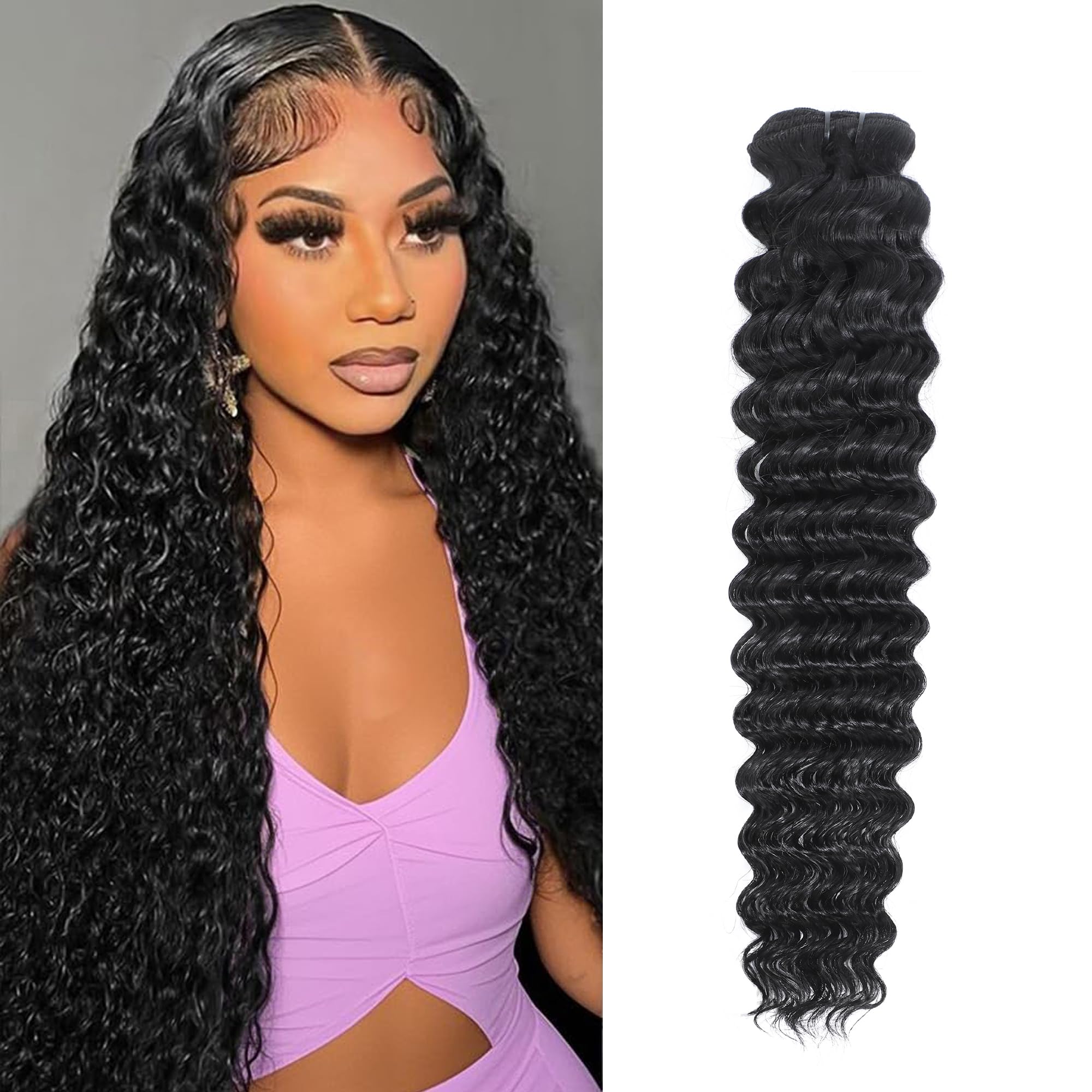 Roserer 12A Human Hair Bundles Deep Wave Bundles Human Hair 100% Brazilian Virgin Hair Curly Weave Bundles Human Hair Natural Color 18 Inch