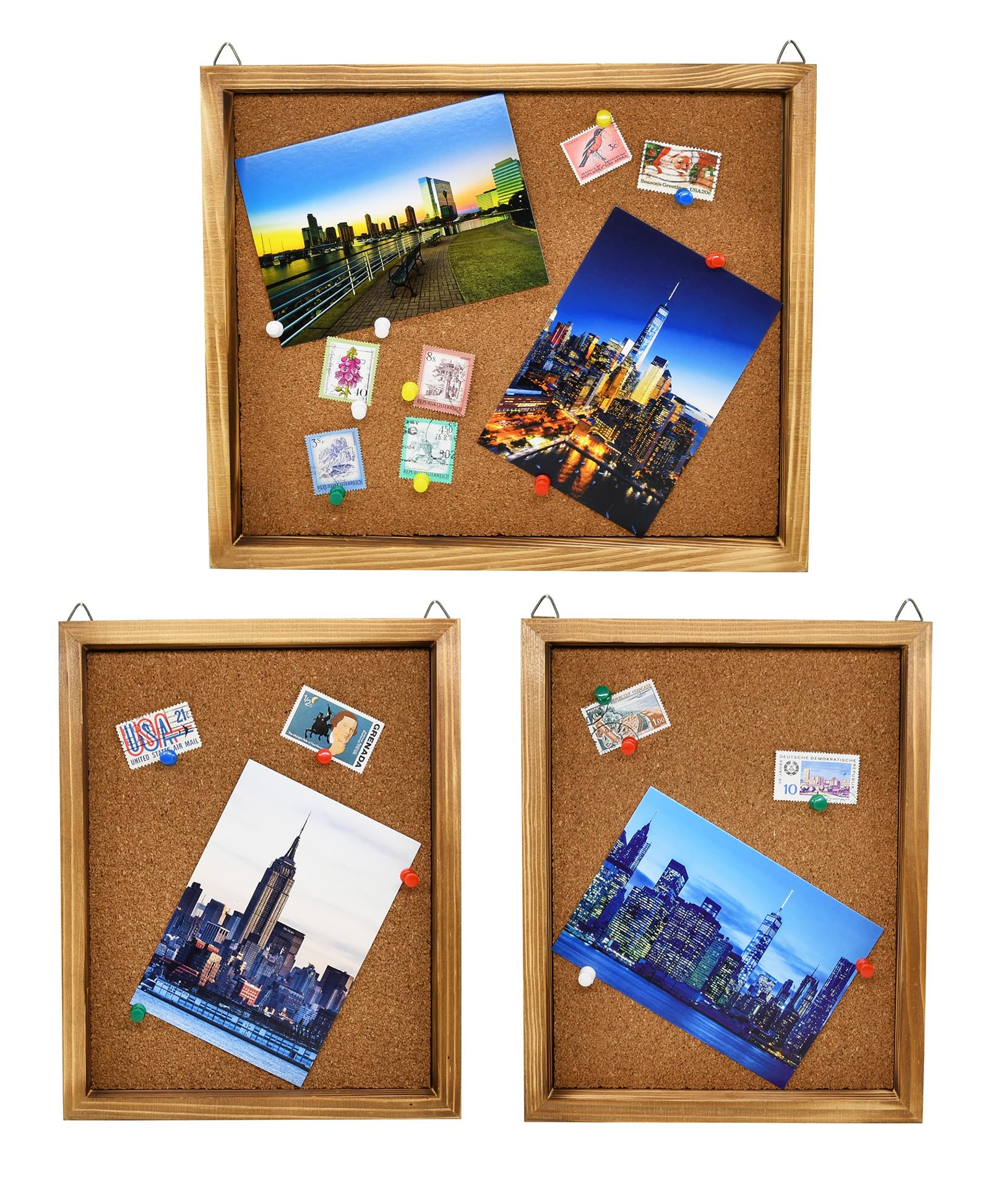 Bulletin Board Cork Board, Decorative Rectangle Picture Framed Natural Solid Wood Vision Pin Boards for Wall Bedroom Kitchen, and Office or Vision Board Decoration - Set of 3