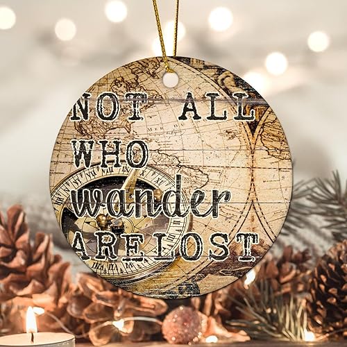 Miniatura 8 de Zyadsinoudor Adorno de Navidad con texto en inglés "Not All Who Wander are Lost", mapa del mundo del siglo, citas de recuerdo, adorno rústico para