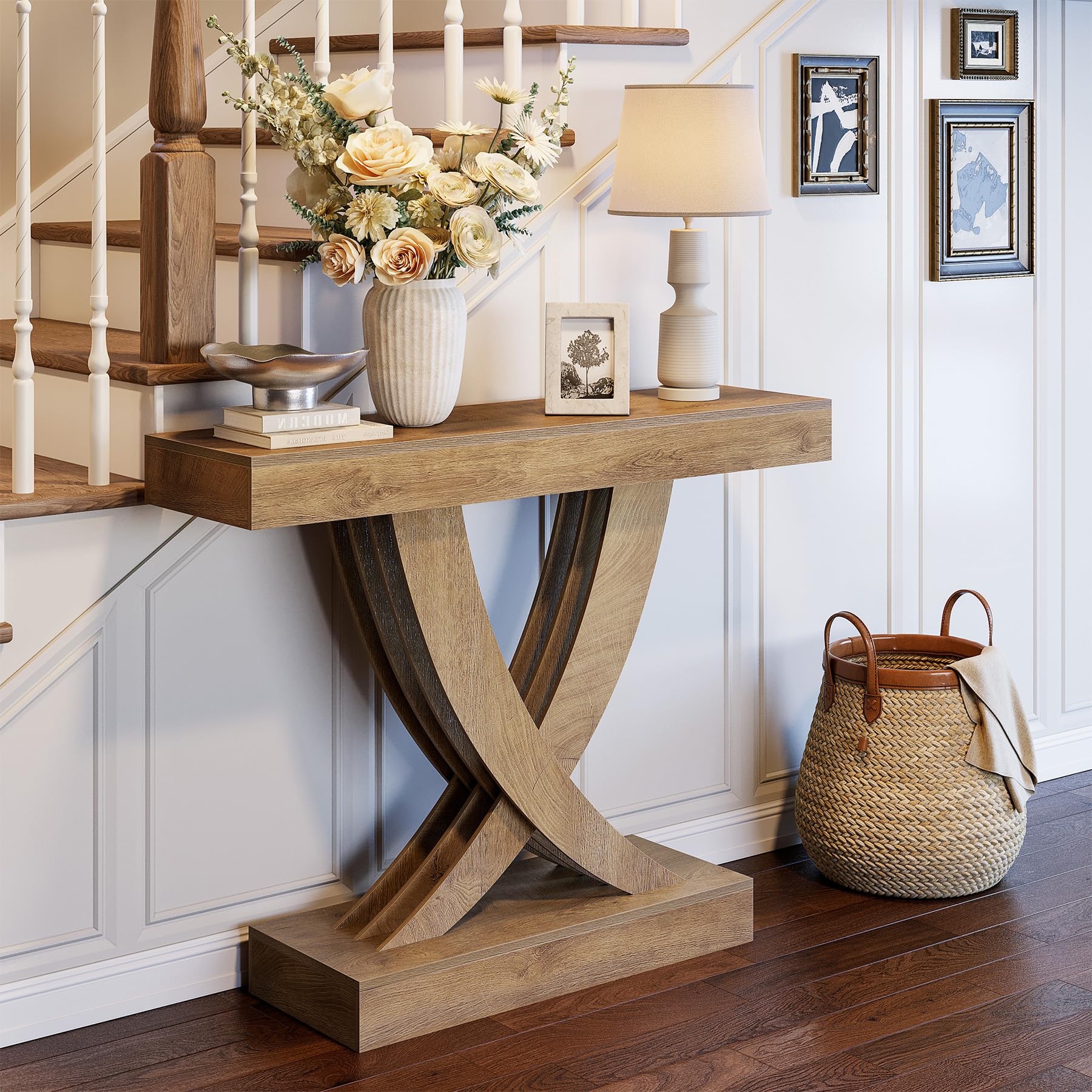 Tribesigns Tavolo da consolle sottile, 110 x 30 x 85 cm, Table d’appoint étroite avec base en forme de X, Style industriel et campagne, Table de salon pour entrée et couloir