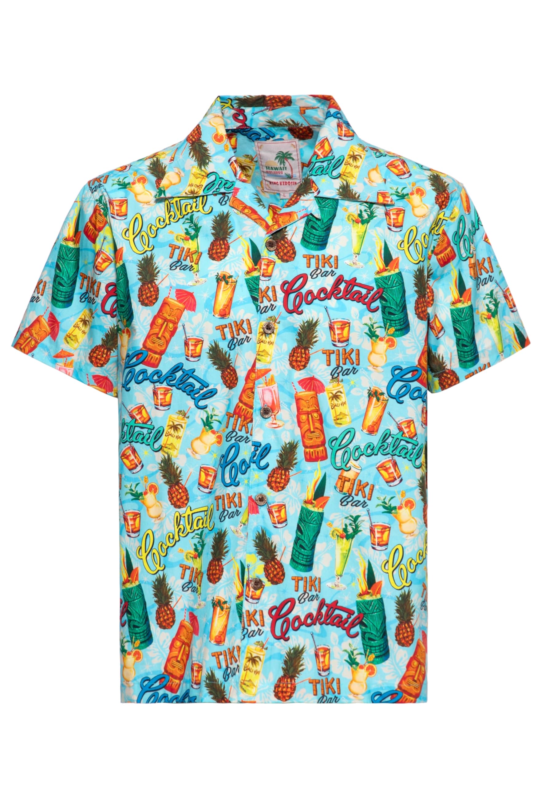 King Kerosin Herren Hawaiihemd · Hawaiian · Shirt · Kurzarm · Reverskragen · Print · Vintage · Retro · Tiki · Aloha · Rockabilly · 50s · Bio-Baumwolle · Tiki Cocktails