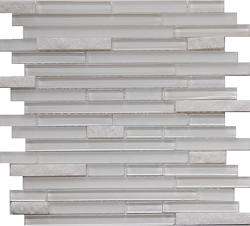 Miniatura 1 de Simple Tile - 5 hojas de azulejos de mosaico de vidrio y piedra para salpicaduras de cocina, pared de ducha de baño, etc., "Colección Horizon",