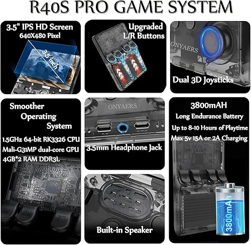 Miniatura 2 de R40s Pro - Consola de juegos portátil, consola de juegos retro con pantalla IPS de 3.5 pulgadas, memoria de 256 GB incorporada 30,000 videojuegos