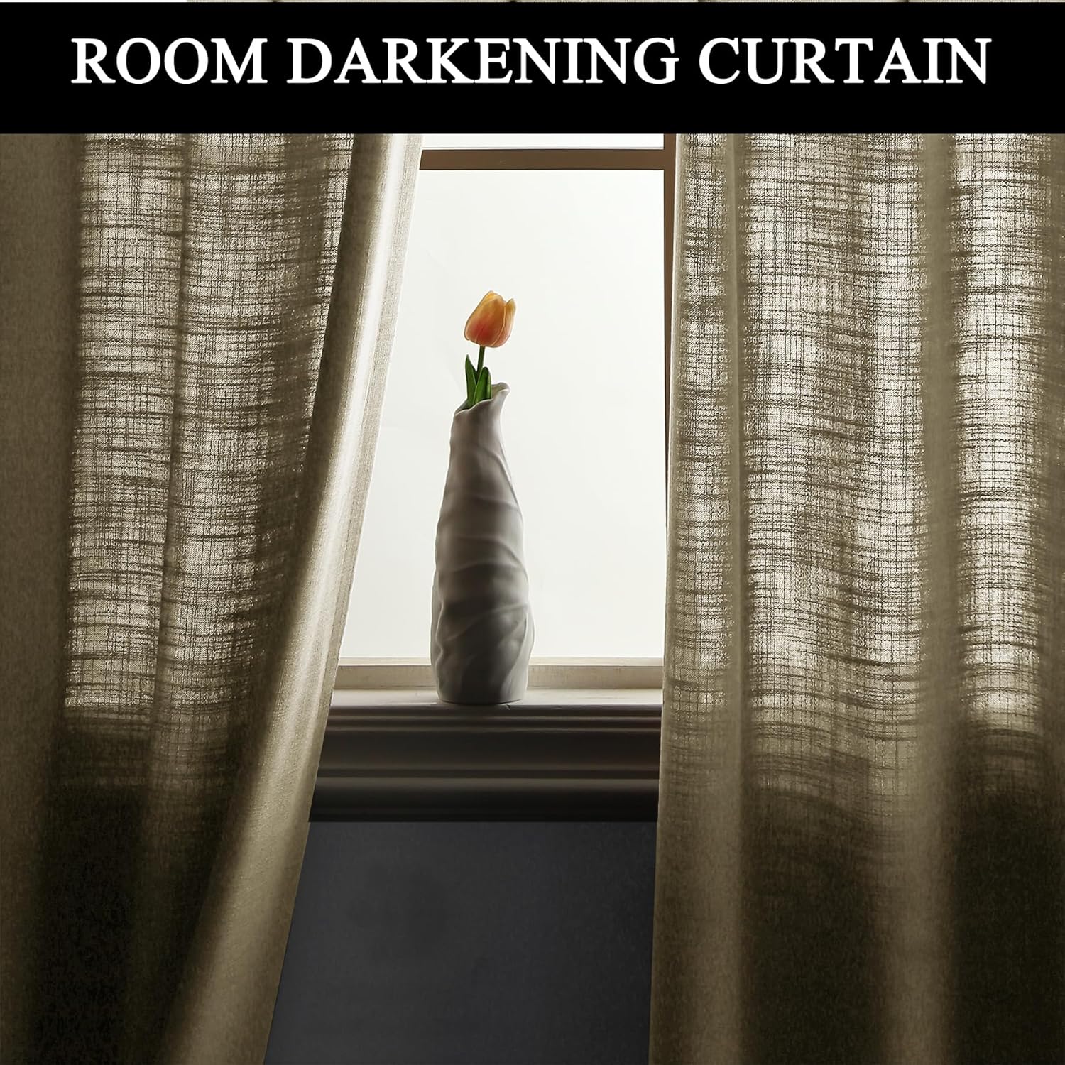 Fcosie Extra Wide Room Darkening Curtains 120W x 96L Inches Tab Top Drapery Patio Door Curtains Natural Linen Window Curtain Panels, Burlap Curtains for Sliding Glass Door (Tapioca, 2 Panels)