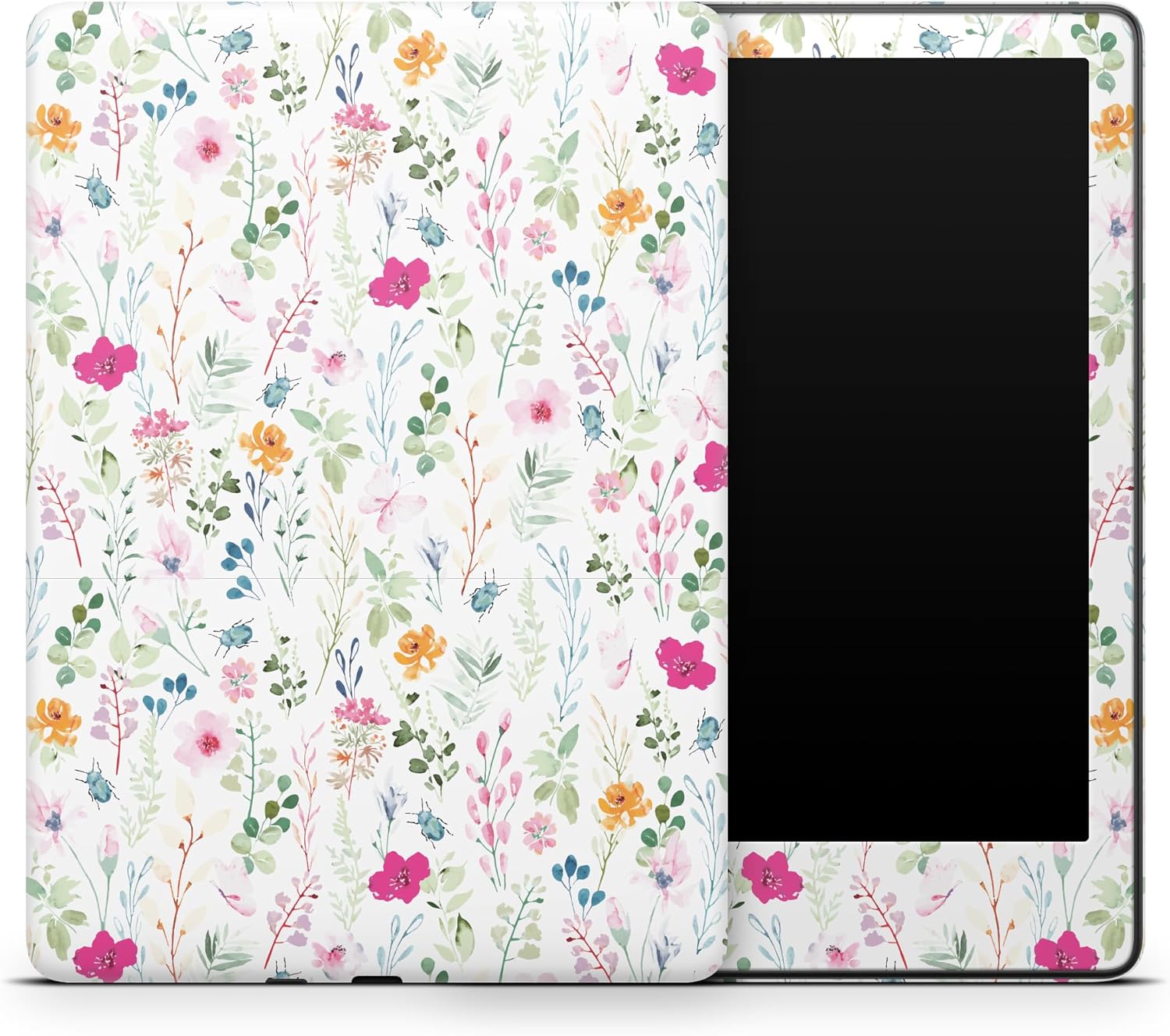ZOOMHITSKINS eReader Skin Compatible with Kindle Paperwhite Gen 12 (2024), Pastel Pink White Rosie Floral Design, Bubble-Free 3M Vinyl Skin Decal, Made in The USA