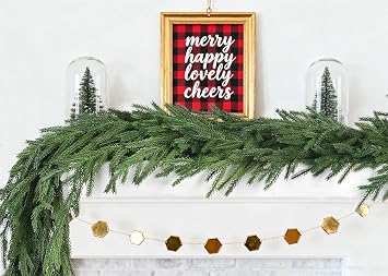 Lvydec Christmas Norfolk Pine Garlands, Real Touch Artificial Pine Garlands Greenery Faux Cedar Garland for Mantle Table Holiday Fireplace Winter Decor Green, 9ft