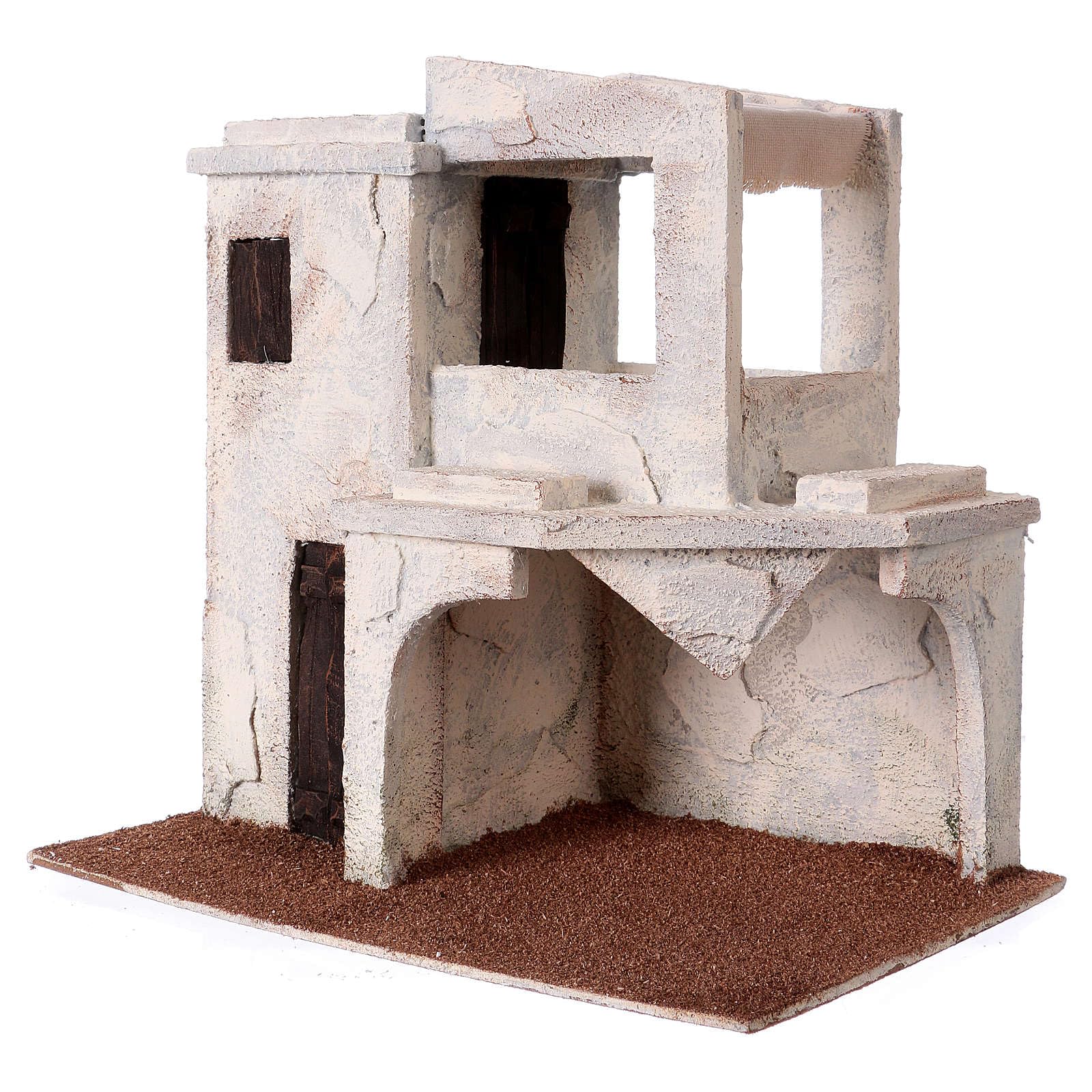 Holyart Ambientazioni, botteghe, case, pozzi: Casetta araba veranda e stalla 30x30x20 cm per presepi di 9 cm