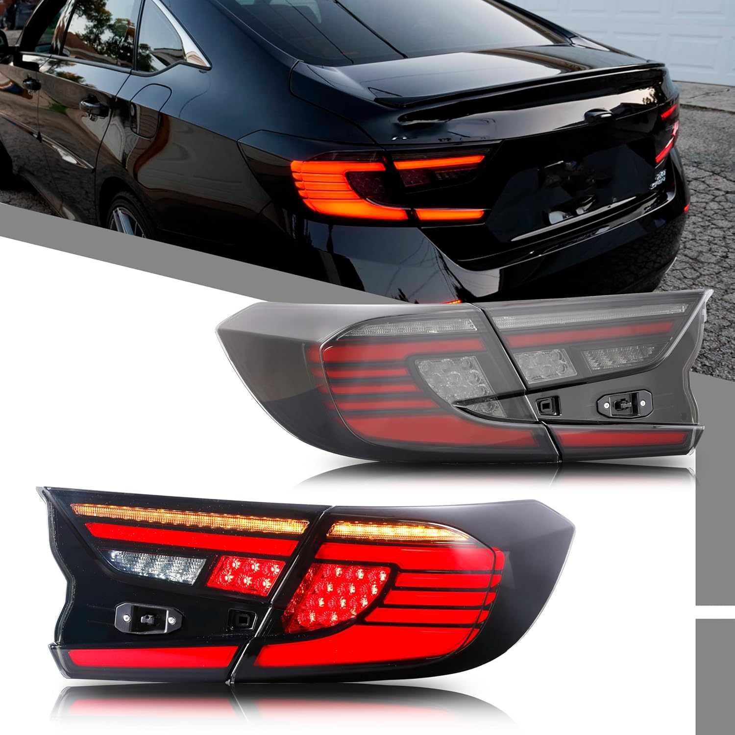 LED Tail Lights Assembly Compatible with Honda Accord 2018-2023 10th Gen Start-up Animation Sequential Turn Signal Black Rear Lamps Accessory
