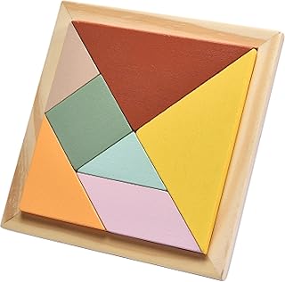 6 inches Puzzle Board - Tangram Wooden Puzzle - Brain Teaser Puzzles Block for Kids & Adult - Wood Block Puzzle - Logic Puzzle - Educational Sensory Toys for All Ages