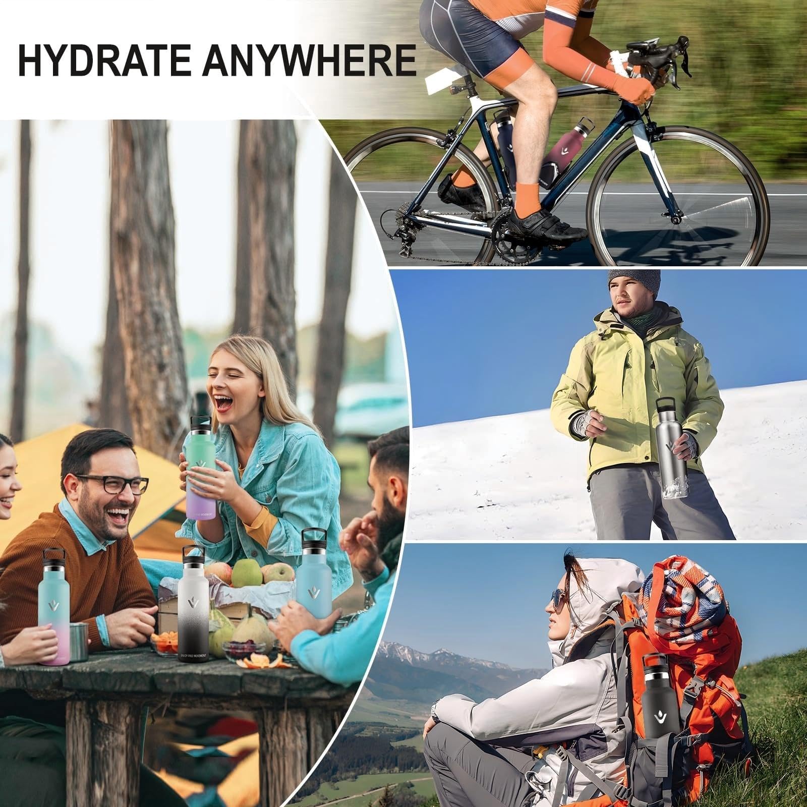 Trinkflasche Edelstahl 1L, BPA-Frei, Thermosflasche, Auslaufsichere Isolierflasche Doppelwandig, Wasserflasche, Thermoskanne, mit Strohhalm, Trinkflasche Kohlensäure Geeignet für Camping