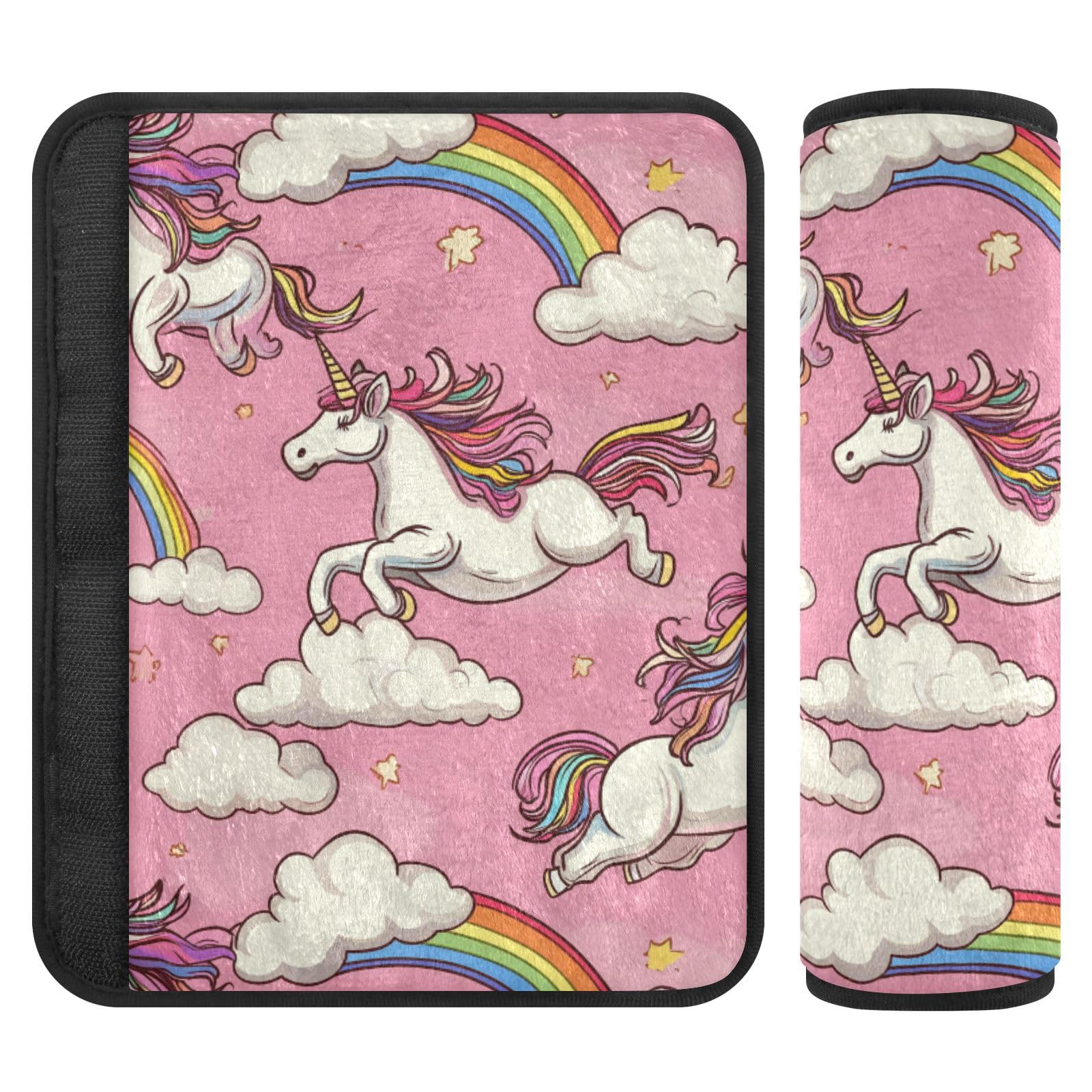 Seat Belt Covers 2 Pack Cute Unicorns Car Seats Strap Covers Super Soft Rainbows Pink Car Seats Neck Cover for Boys Girls Adults Babies S