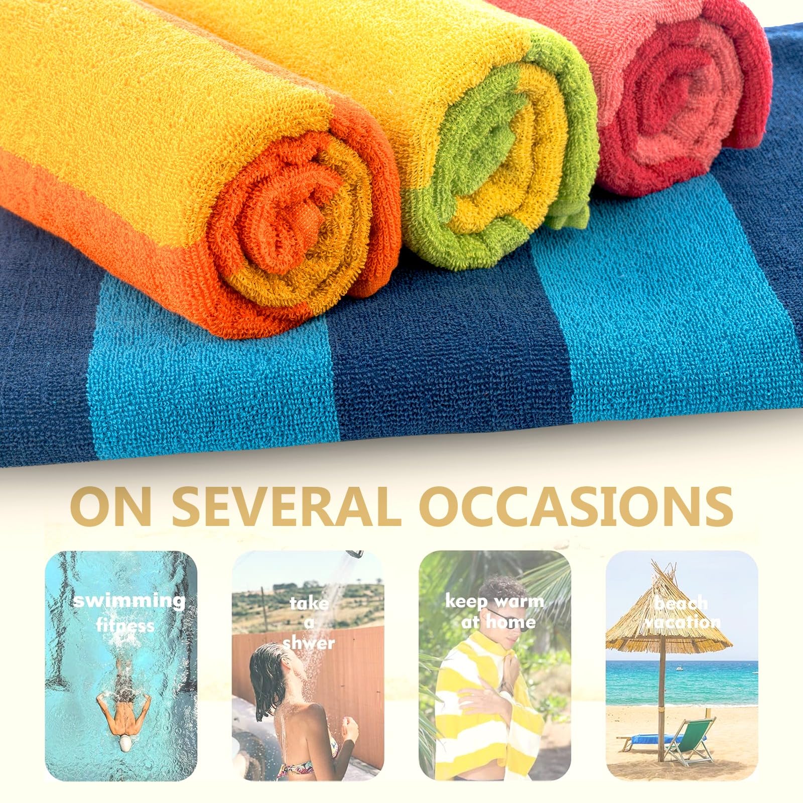 Casa Copenhagen Serviettes de Plage Malibu, conçues au Danemark, Robustes et durables, séchage Rapide, pour la Piscine. Lot de 4 Serviettes de Plage et de Bain en Coton, 76x 152cm. Bleu/Turquoise
