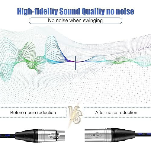 Miniatura 2 de Augioth Cable de micrófono XLR a XLR Pro de 10 pies, paquete de 2 cables XLR macho a hembra, cable de micrófono blindado azul equilibrado para