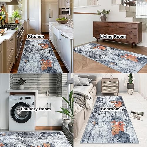 Miniatura 8 de OIGAE Alfombra lavable de 2 x 6 pies, alfombra larga abstracta moderna para pasillo de cocina con parte trasera antideslizante, alfombra para