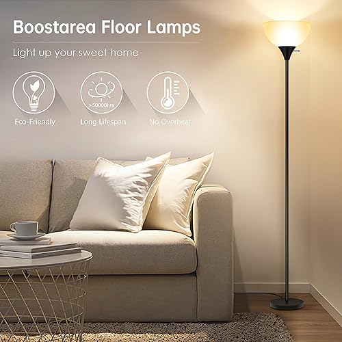Miniatura 10 de BoostArea Lámpara de pie, lámpara de pie, lámpara de pie Torchiere con 3 luces giratorias ajustables, interruptor de 3 vías, 3 bombillas LED E12 de