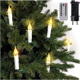 Guirlande lumineuse de Noël 50 LED bougies avec clips, blanc chaud 2700K Lumières de bougies pour sapin de Noël avec télécommande, pour décoration festive, usage intérieur