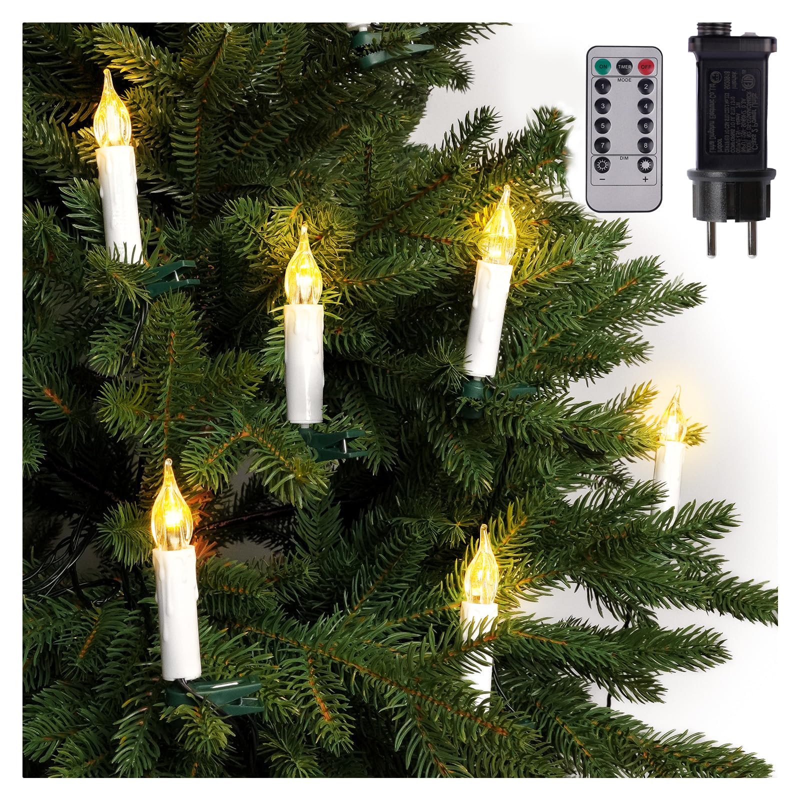 Aigostar LED Lichterkerzen Für Weihnachtsbaum – 2x 5m, 50 Kerzen Mit Clip, 8 Modi, Batteriebetrieben (ohne Batterien)