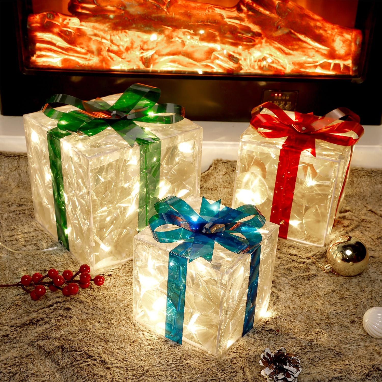 Boîtes cadeaux de Noël lumineuses pour émerveiller le salon