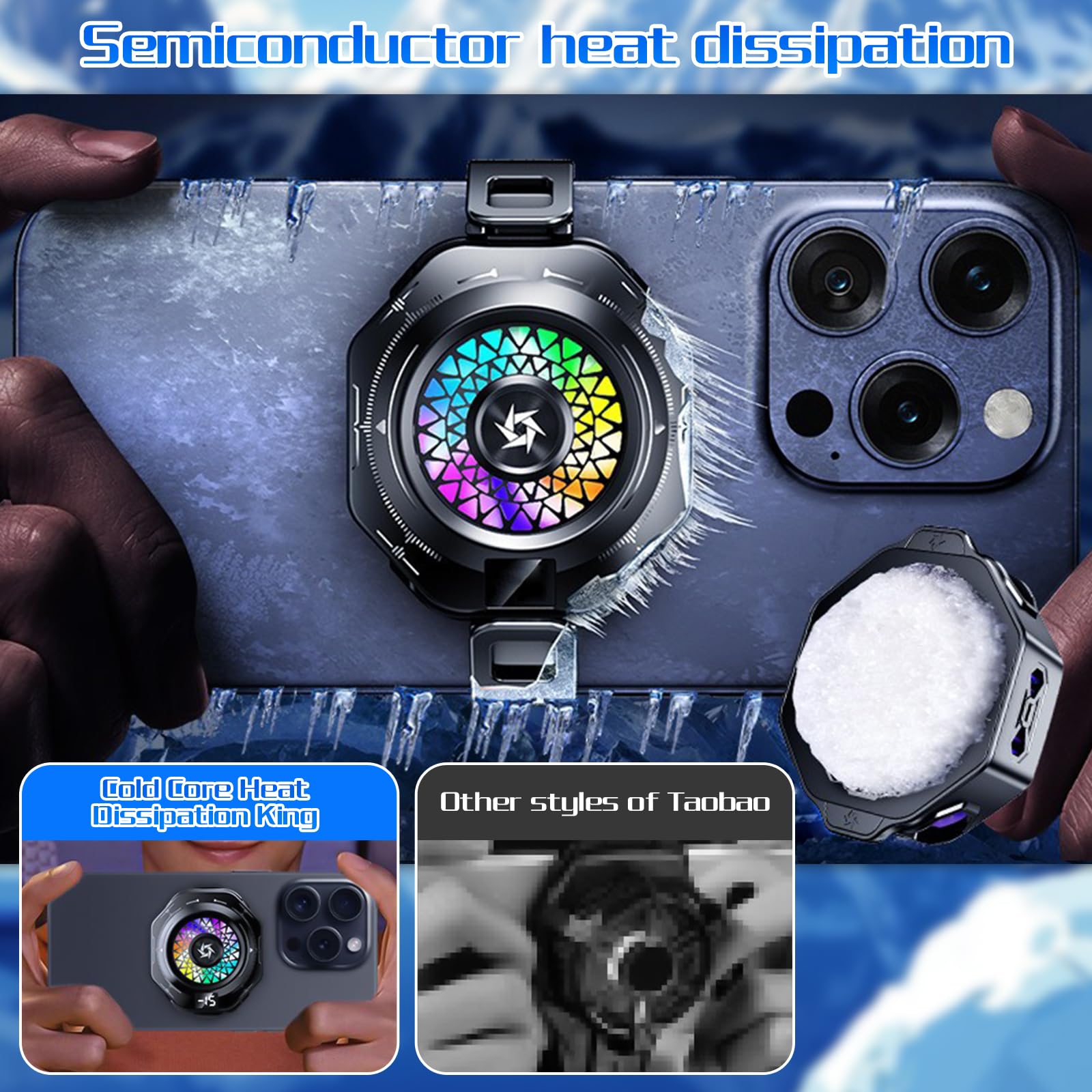 Ventilador para Movil, Enfriador para Celular con Iluminación RGB, Visualización De Temperatura En Tiempo Real, para Móviles, Tabletas E iPad
