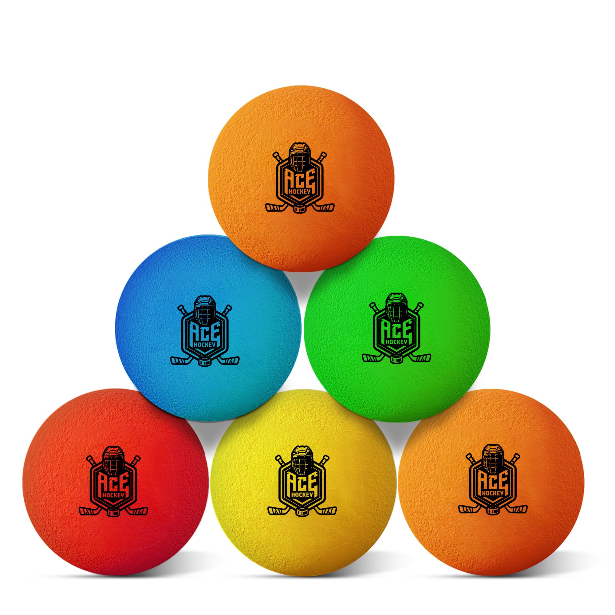 Mini pelotas de hockey – Juego de 6 bolas de espuma suave – Tamaño de 2 pulgadas – Seguro interior para rodillas, entrenamiento de hockey en suelo y diversión – Varios colores incluidos