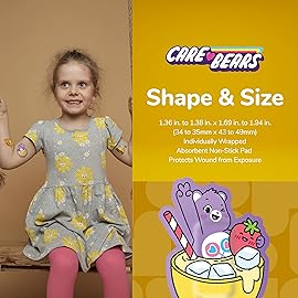 BioSwiss Care Bears Bandages, Sweet and Sour Care Bear Shaped Self Adhesive Bandage Set, Latex Free, Sterile Wound Care, 50 Count