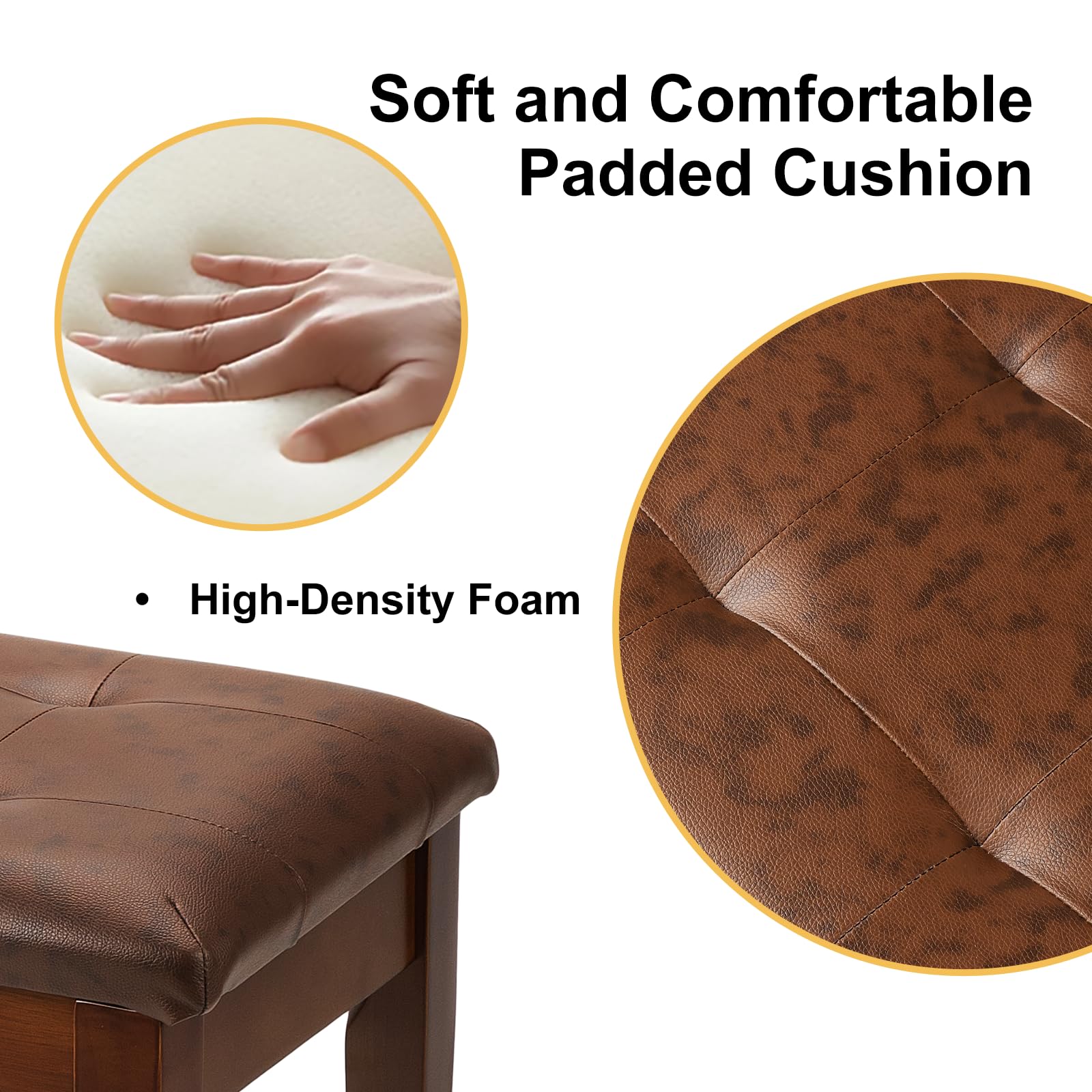 Banco Del Piano En Símil-Cuero PU Taburete Para Piano Doble Asiento Con Cojin Acolchado Y Compartimento Escondido Marron