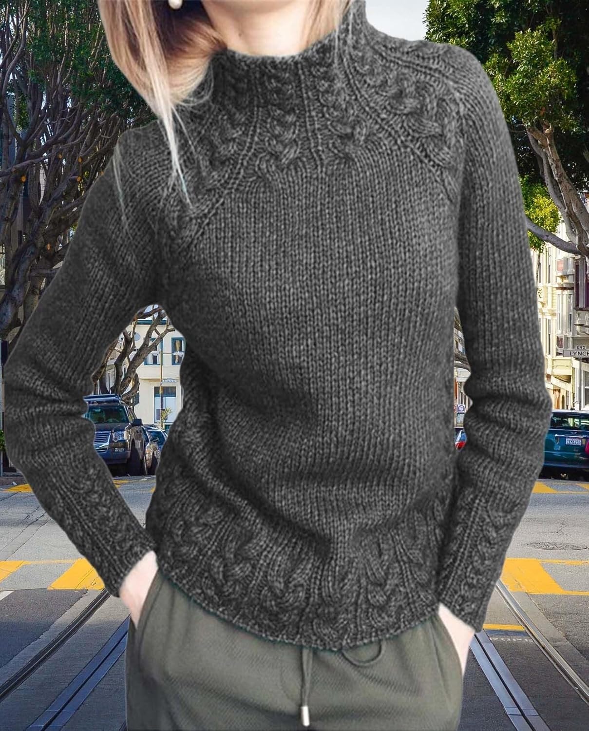 Womens Turtleneck Pullover Solid Color Comfort Knit Long Sleeve Pullover Oversized Slim Fit and Casual Sweater - Image 6