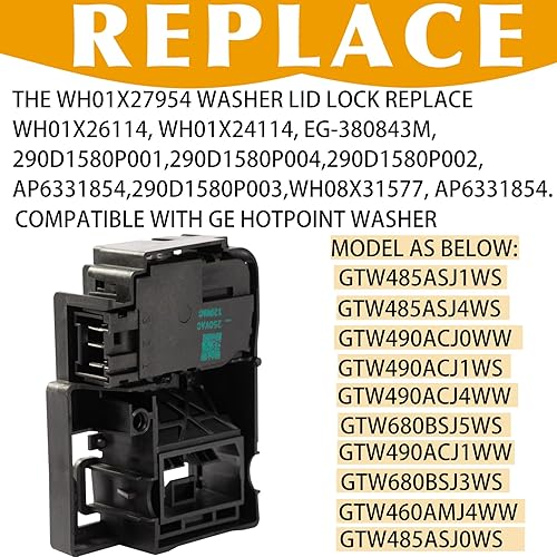 Miniatura 4 de WH01X27954 Interruptor de bloqueo de tapa de arandela Parte 290D1580P004 290D1580P001 290D1580P002 EG-380843M WH01X26114 WH01X24114 Compatible con