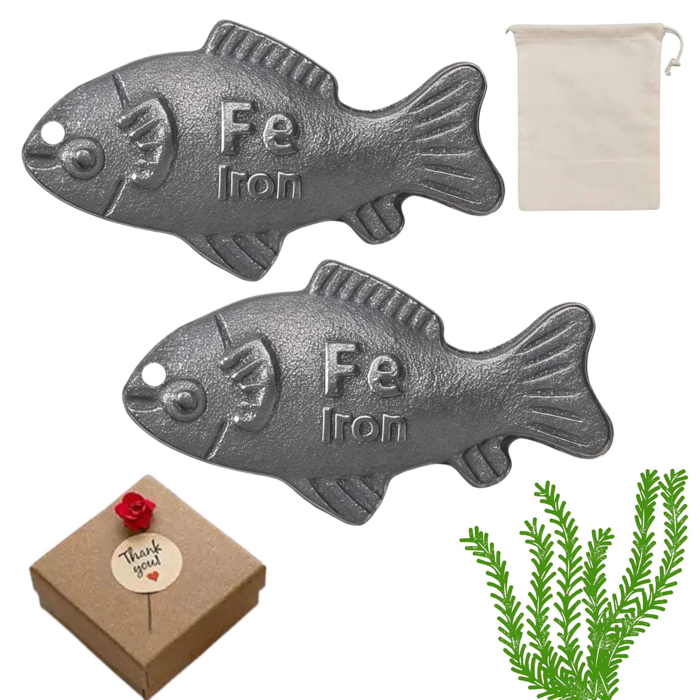 2 Pcs Iron Fish for Cooking, Reusable Natural Sources of Irons for Daily Supplement, Effective and Safe Cooking Tool for Support Iron Levels, Reduce The Risk of Deficiency for Athletes, Vegans